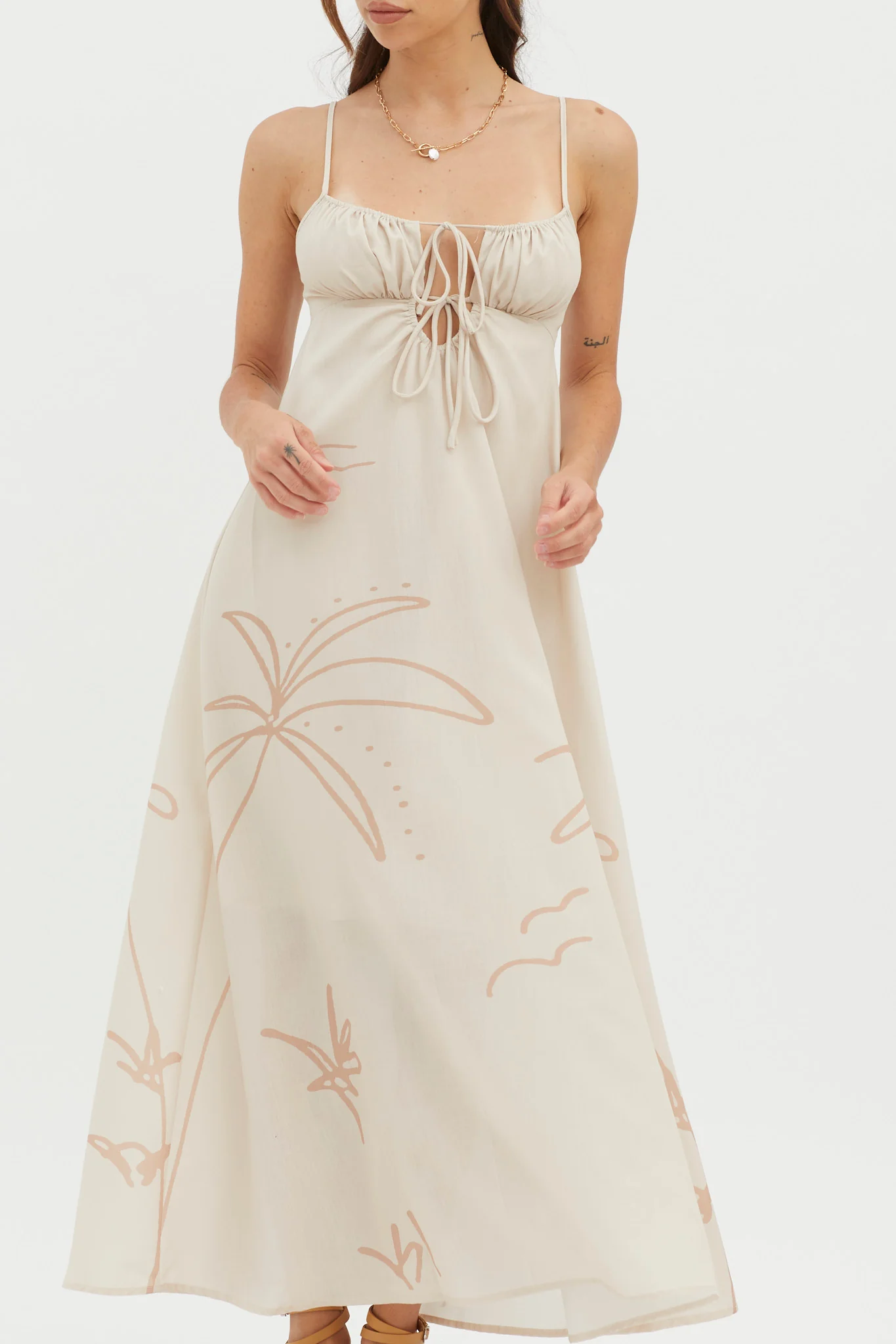 Yuki Tied Bust Midi Dress Sand