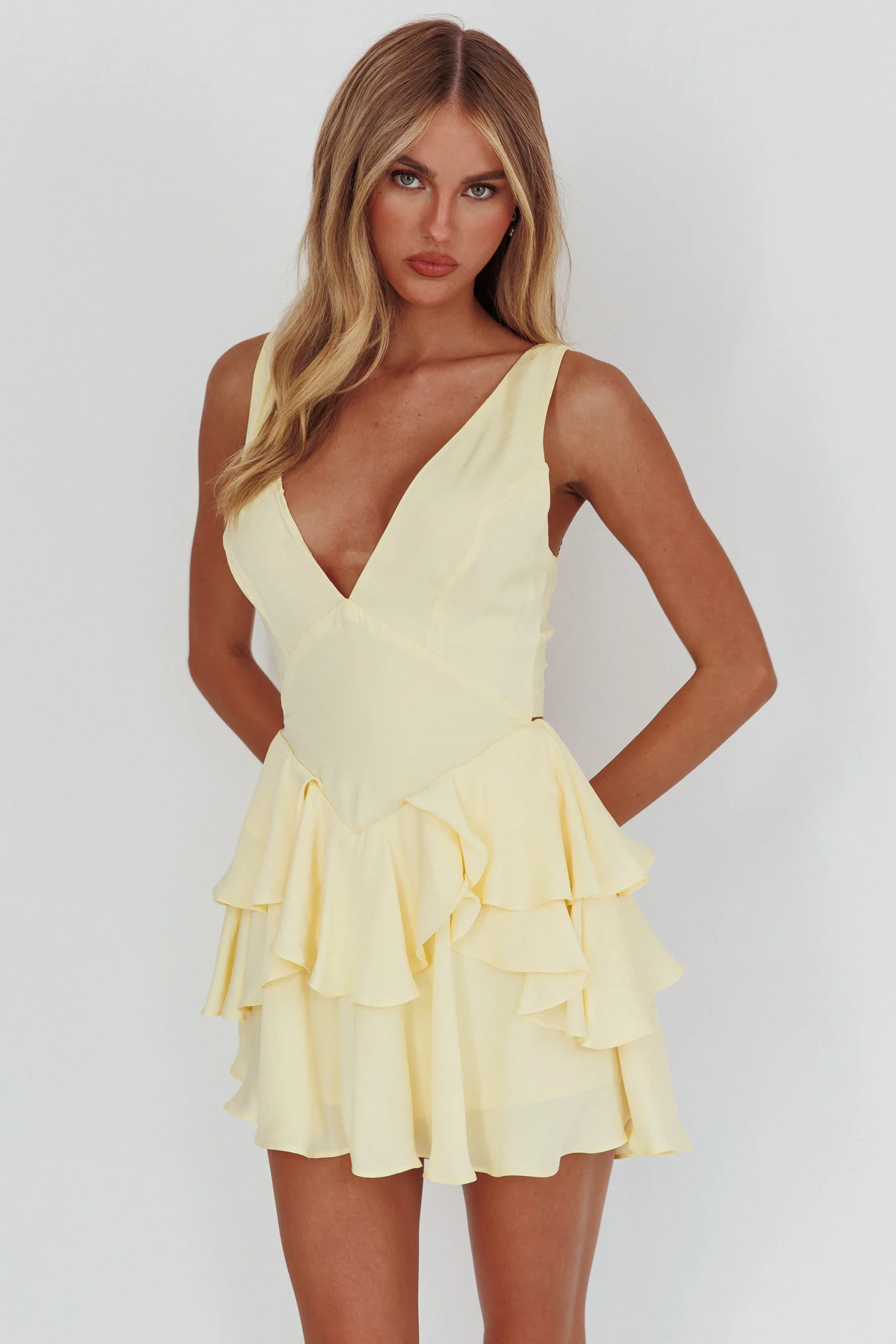 Like Me Tied Back Layered Mini Dress Yellow
