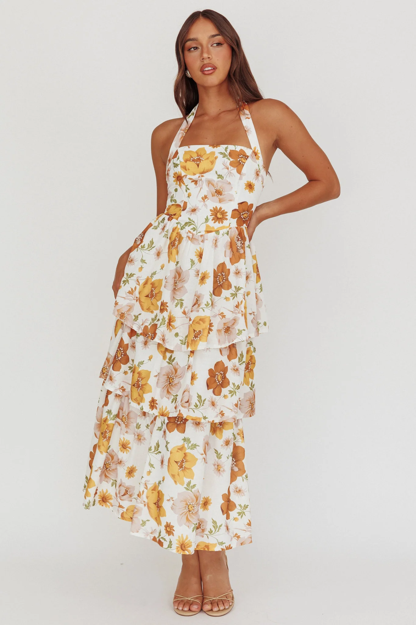 Shaya Tiered Ruffle Maxi Dress Floral Yellow