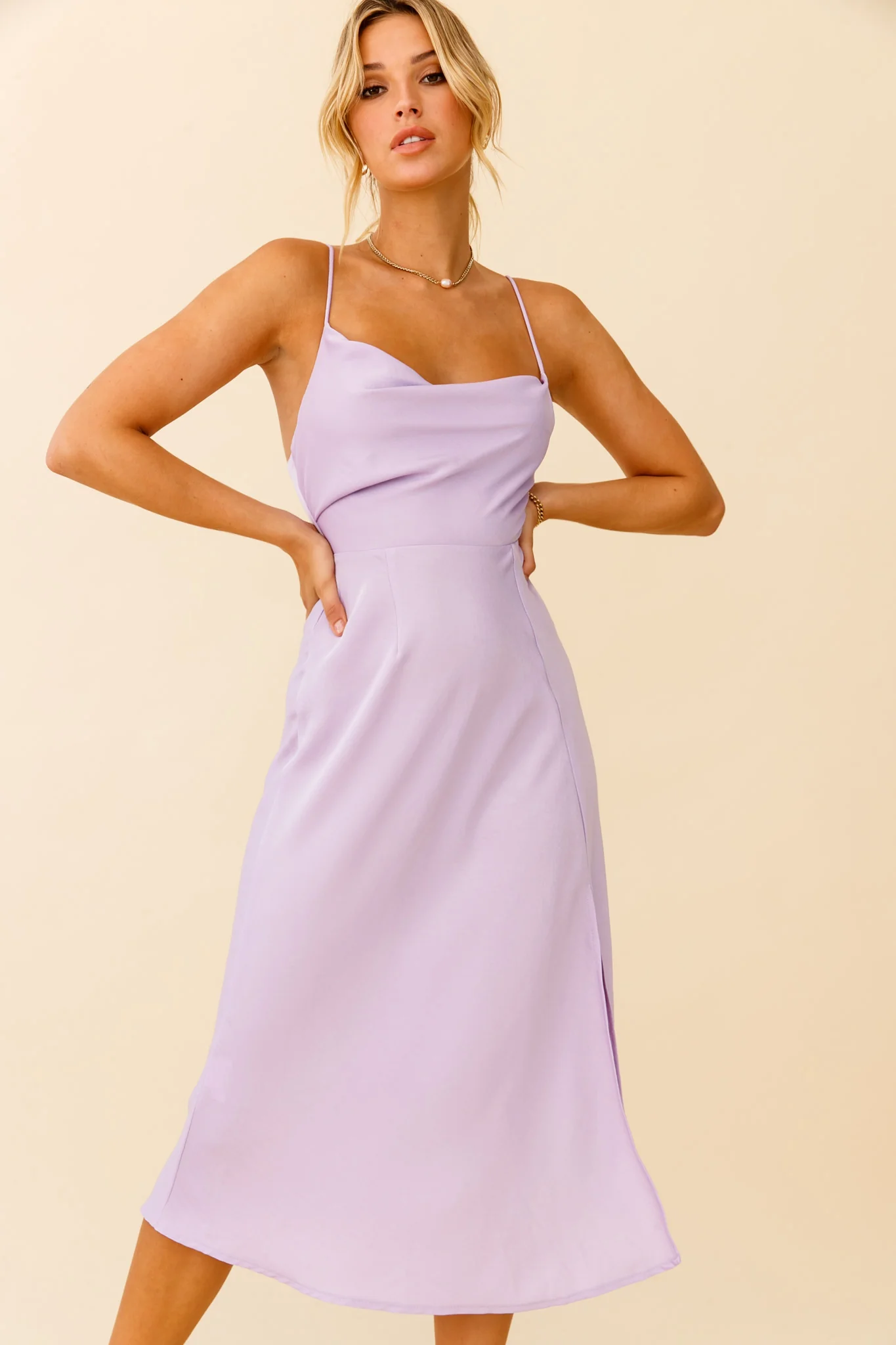 Suki Front Split Midi Dress Lilac