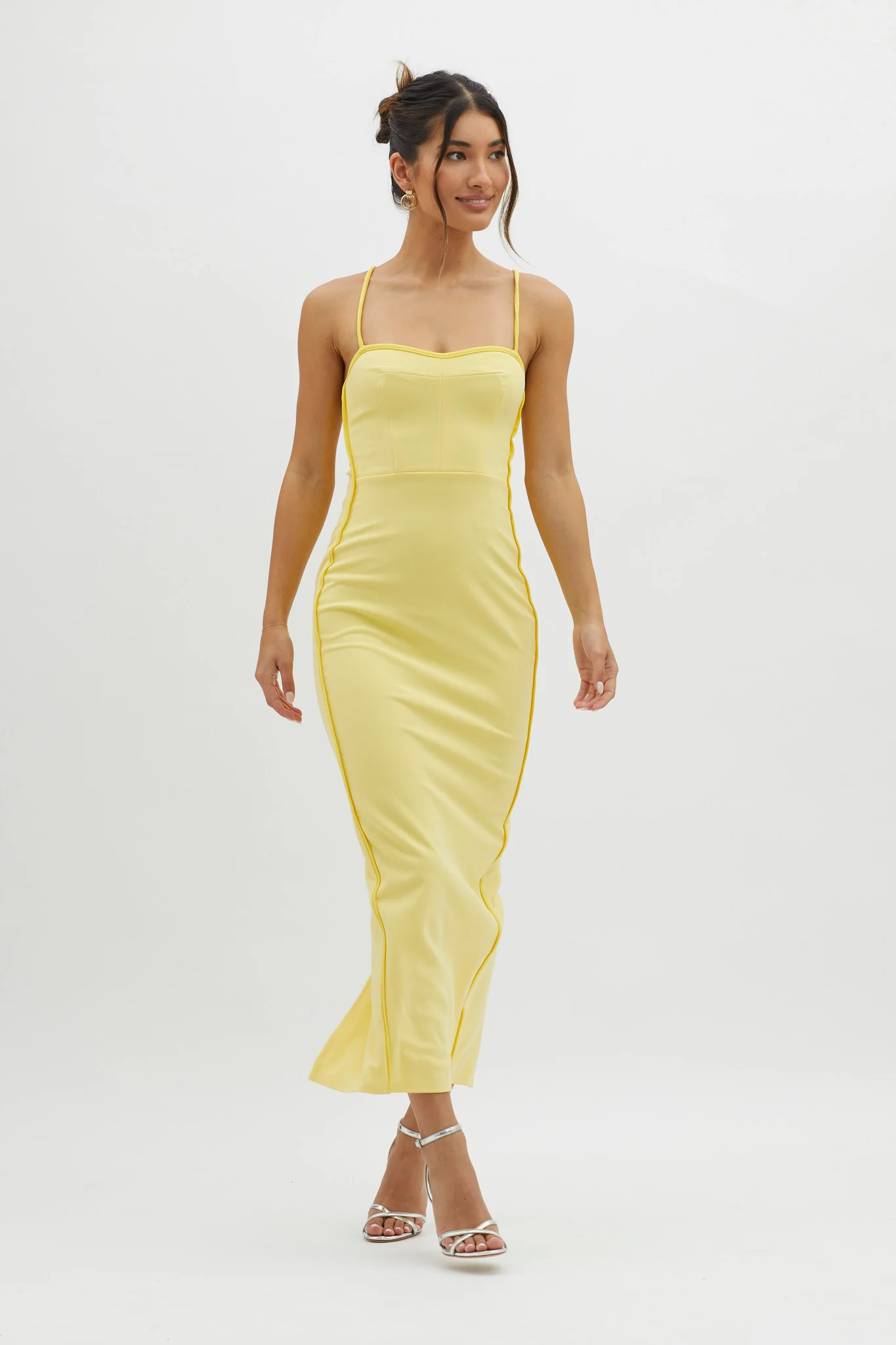 Future Awaits Lace-Up Back Maxi Dress Yellow