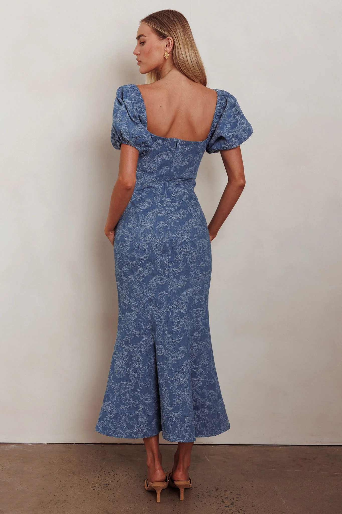 Feeling Electric Puff Sleeves Mermaid Maxi Dress Denim Blue