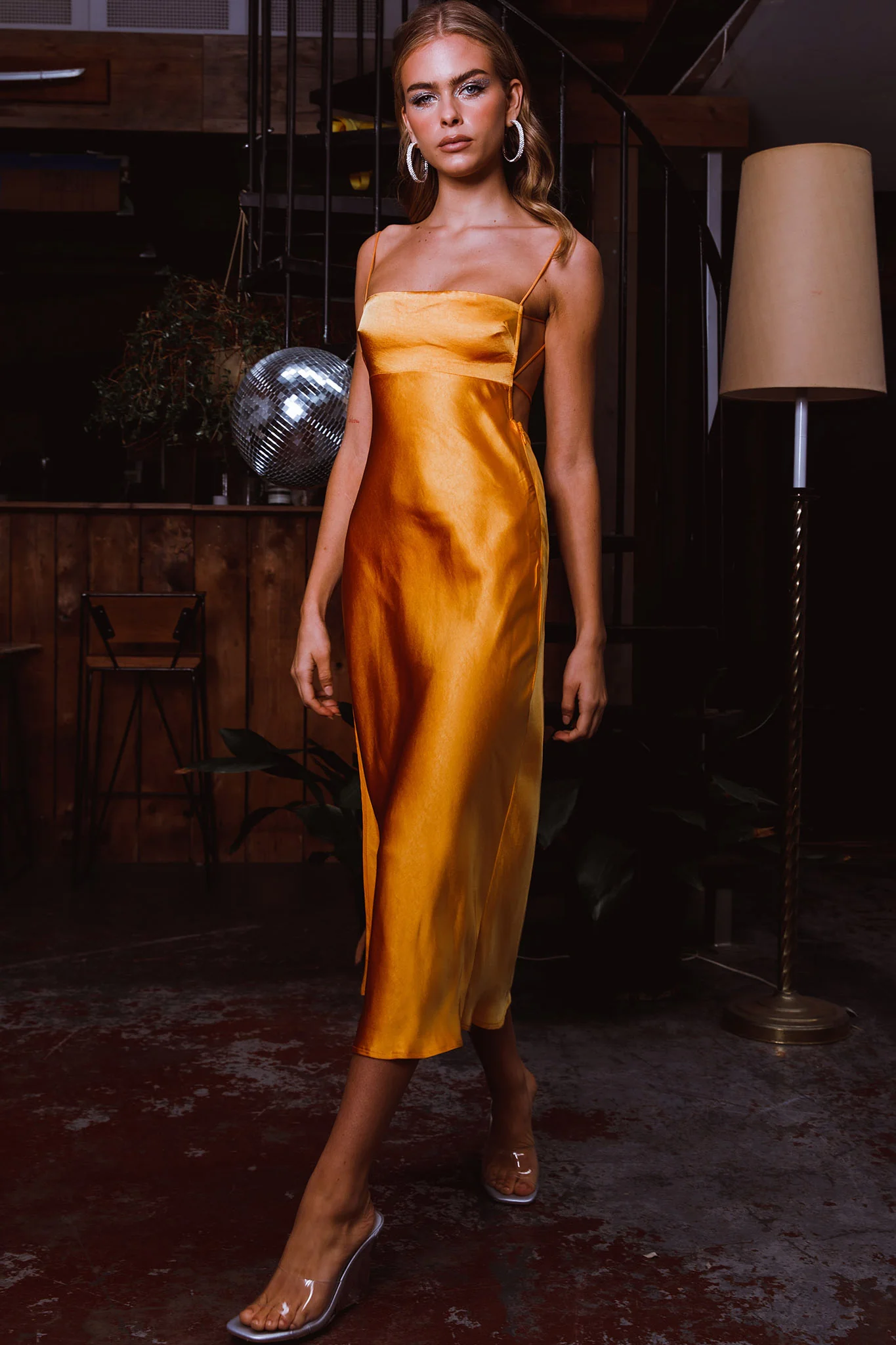 Dolce Life Low Back Midi Dress Orange