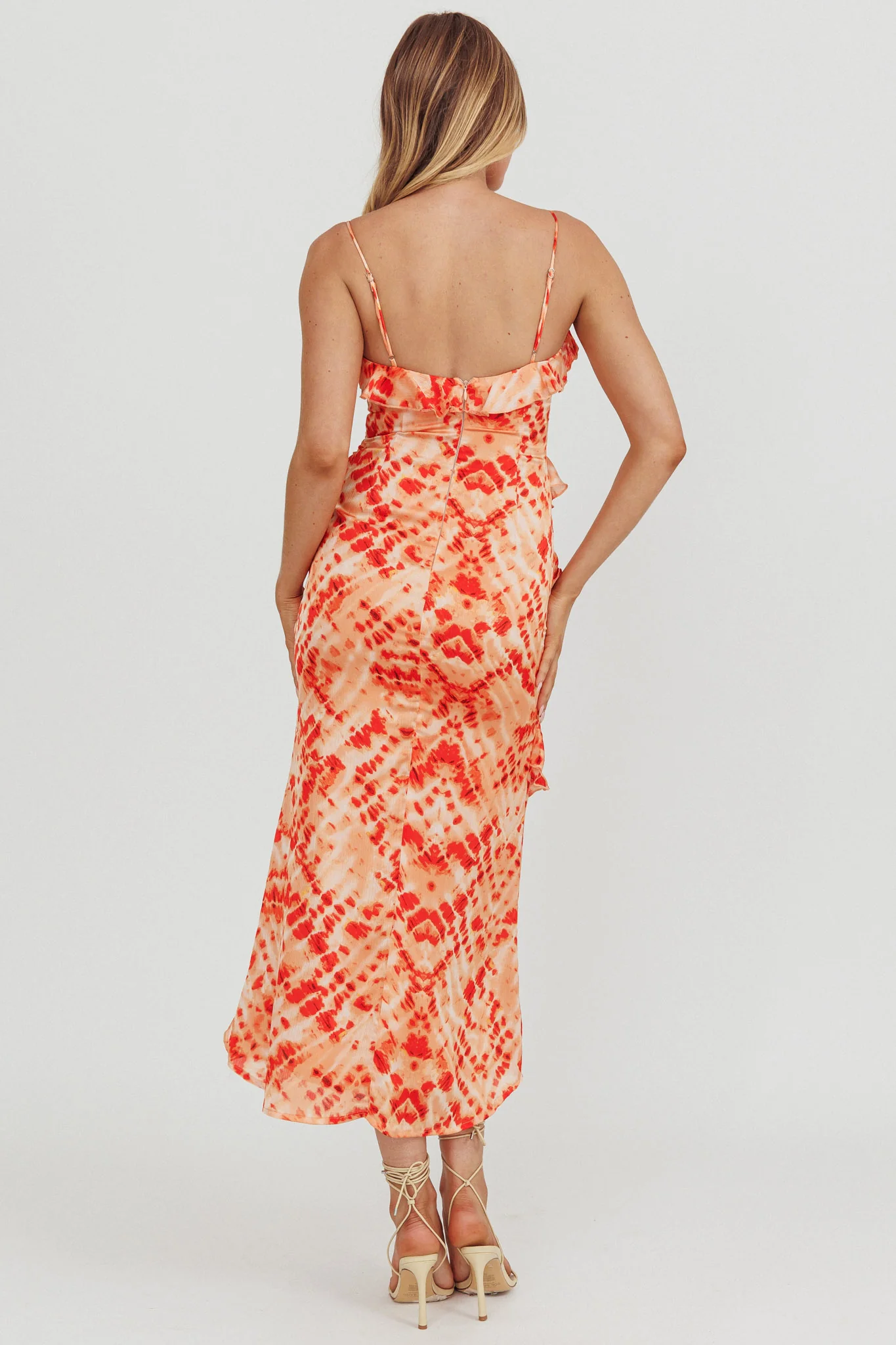 Silvana Frill Trim Midi Dress Orange