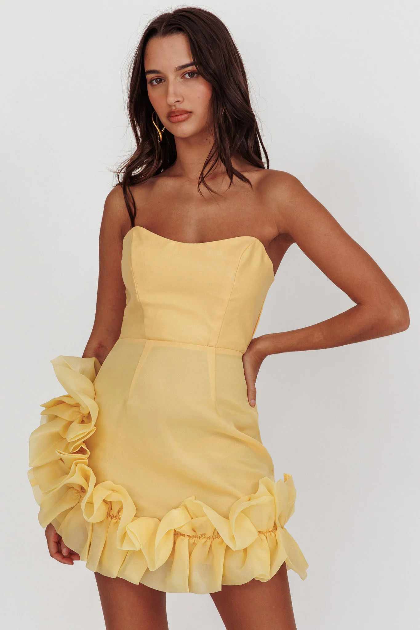 L'amour Toujours Frill Accent Mini Dress Lemon