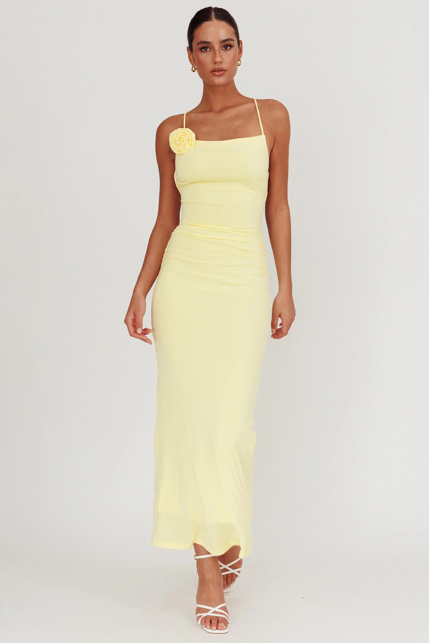 Ignite Rosette Backless Maxi Dress Lemon