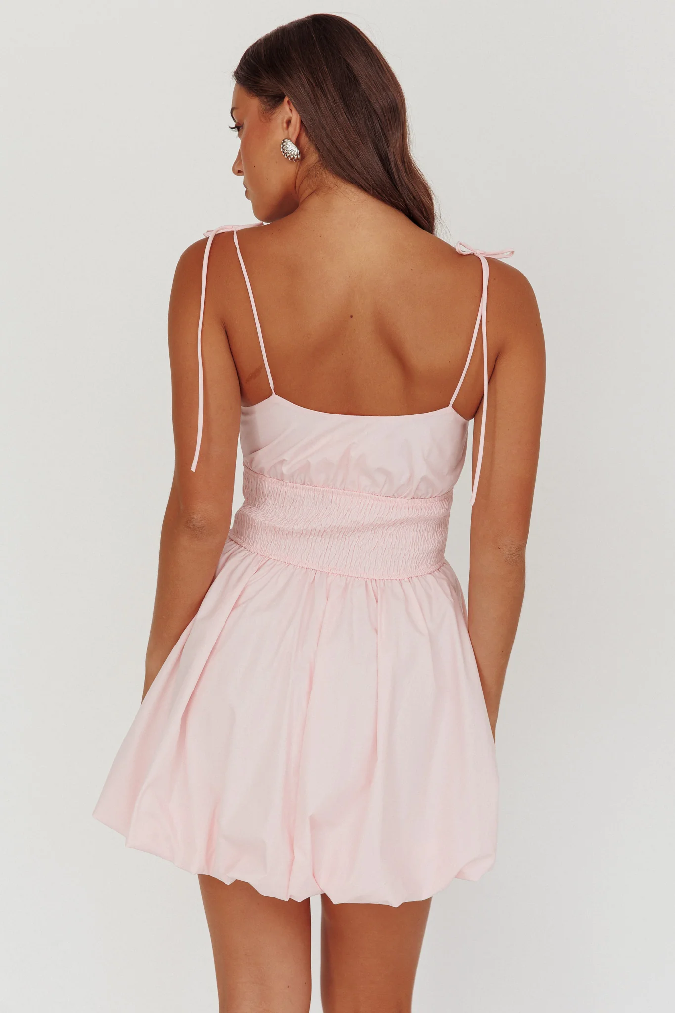 Like Art Tied Shoulder Bubble Mini Dress Pink