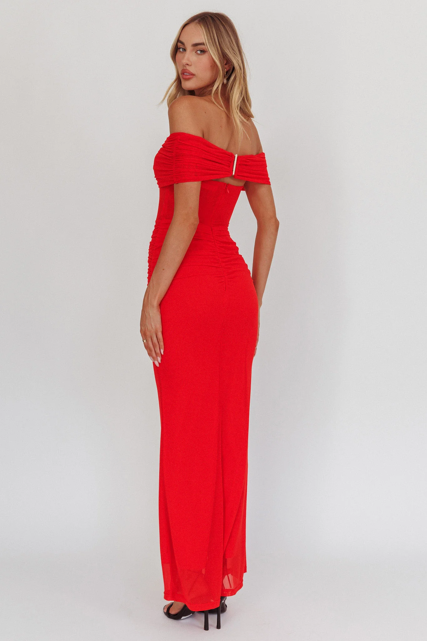 Silver Moon Off-Shoulder Maxi Dress Blood Orange