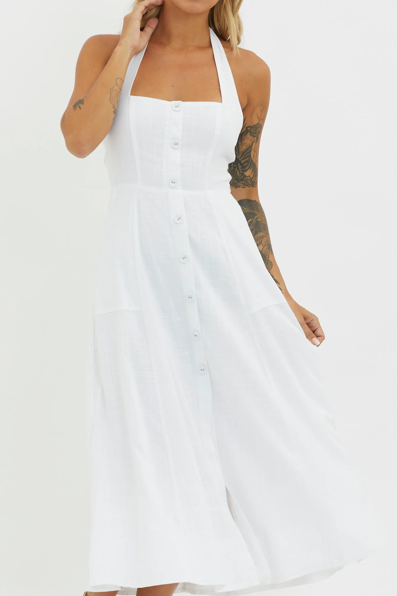 Marybeth Halterneck Midi Dress White