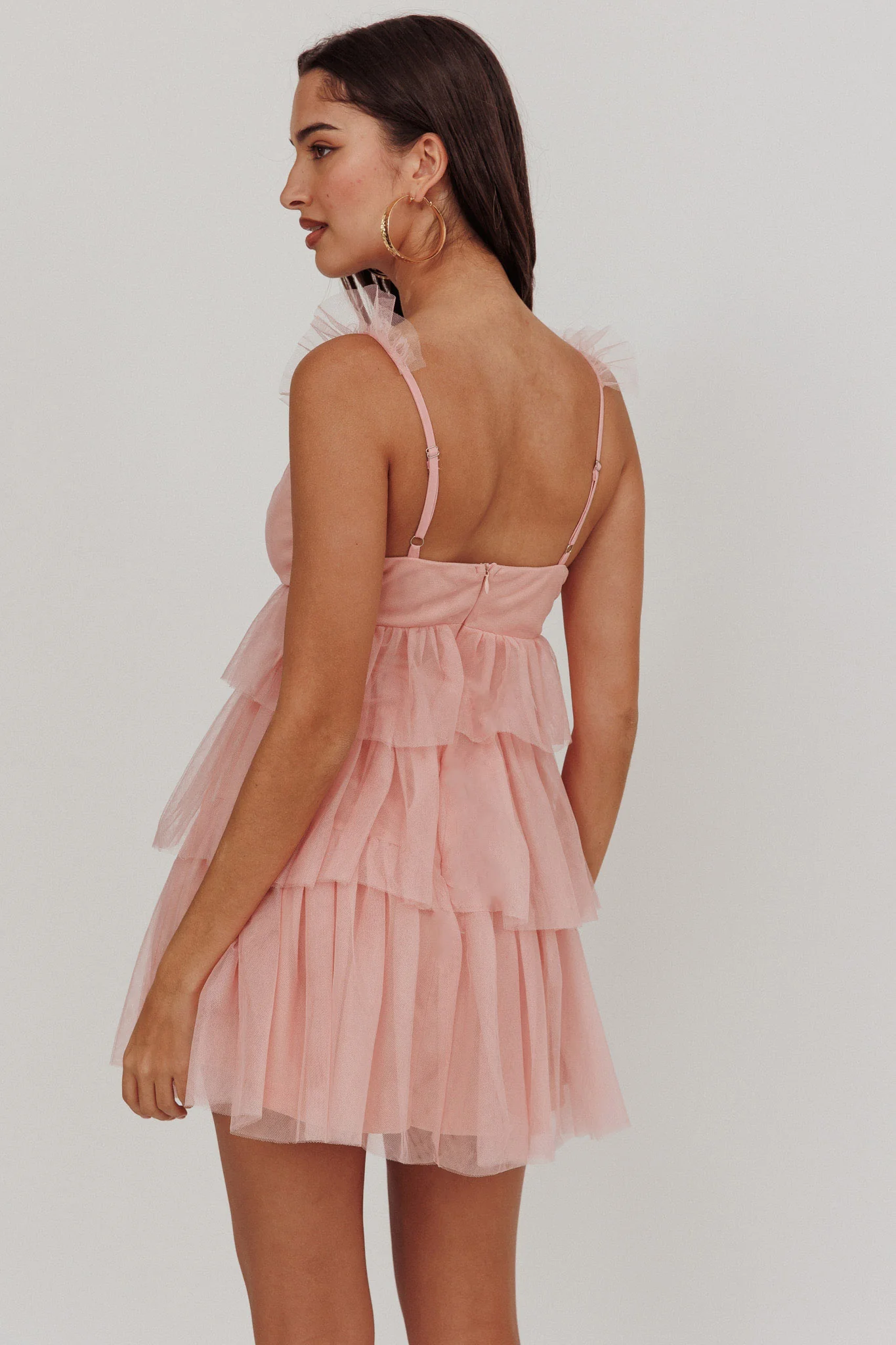 Sorbet Sky Tiered Tulle Mini Dress Pink