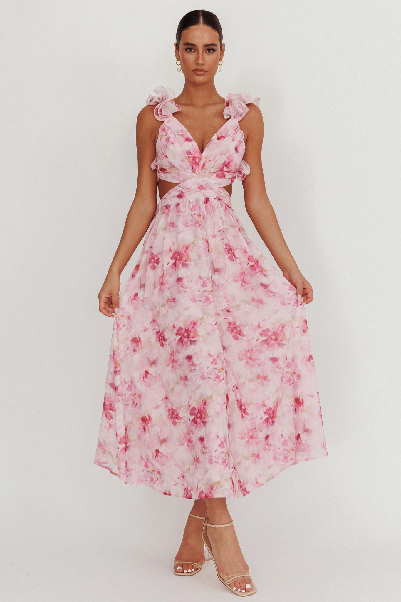 Madara Lace-Up Back Floral Maxi Dress Lilac