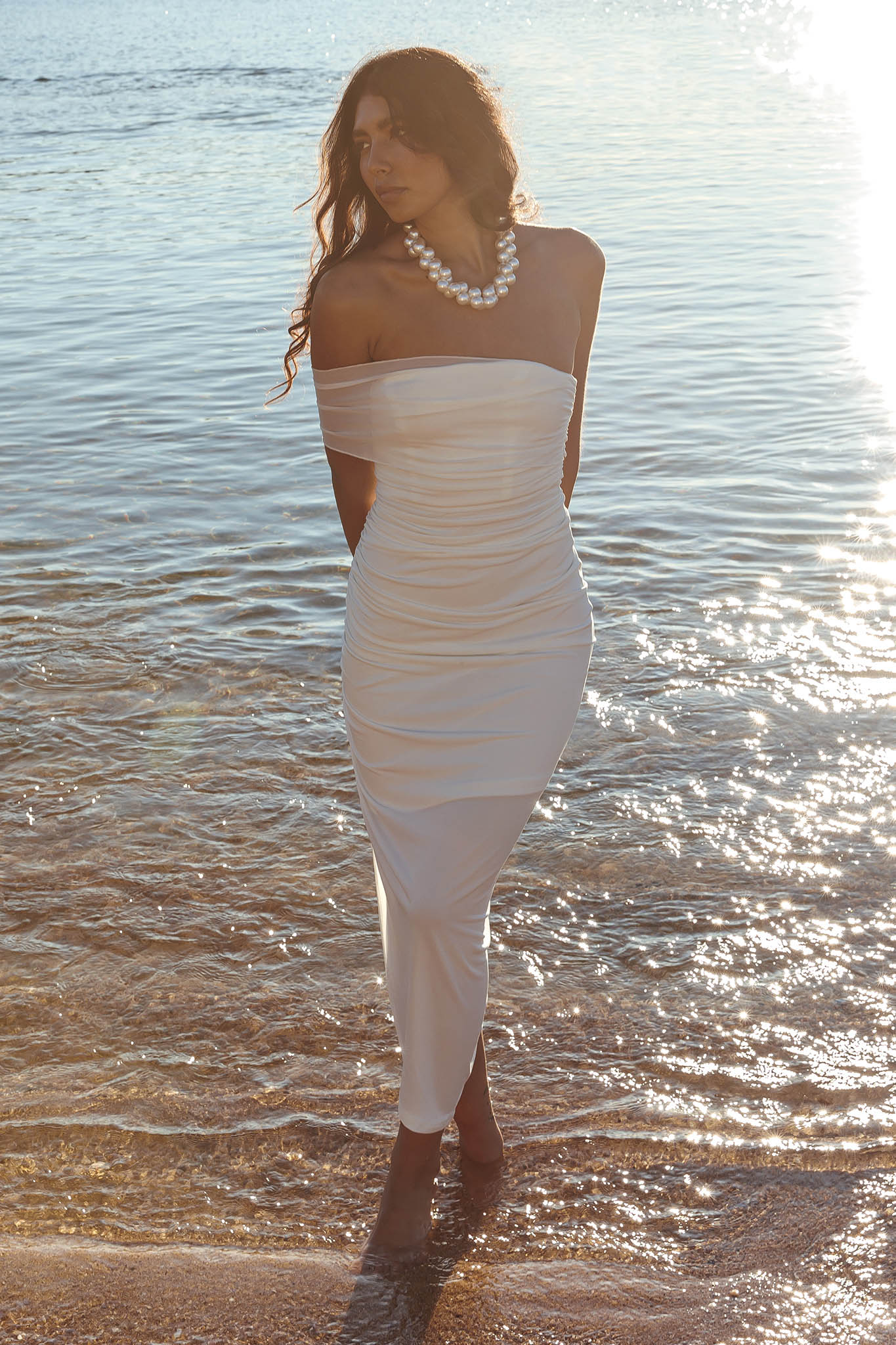 Matches One Shoulder Bodycon Maxi Dress White