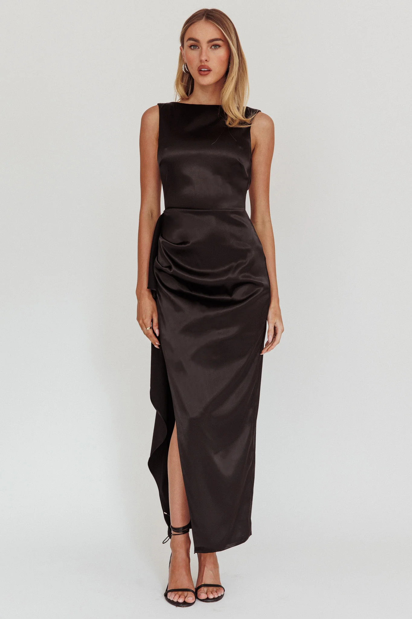 Kamillia Boat Neck Split Maxi Dress Black