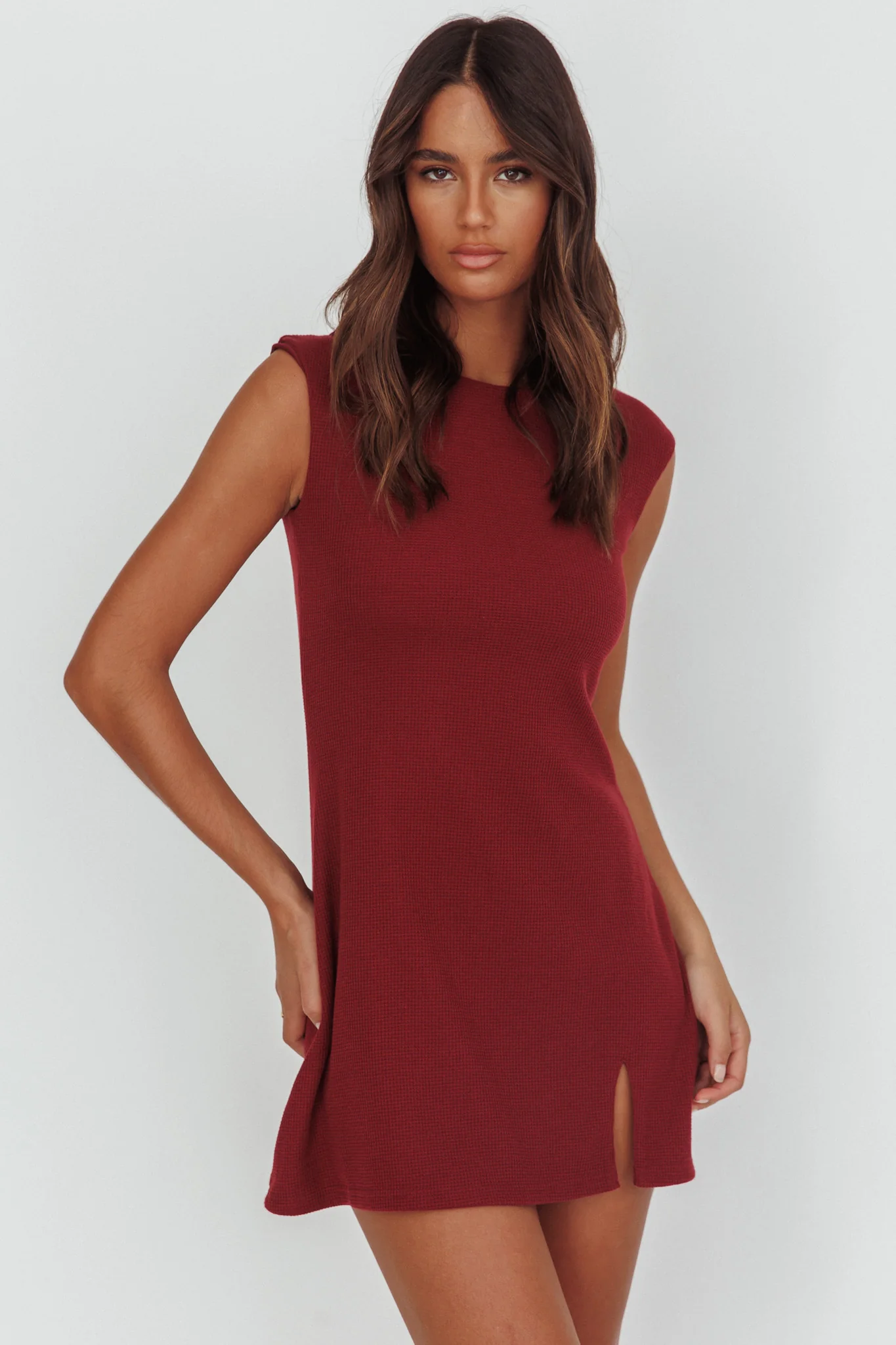 Groove Sleeveless Mini Dress Textured Burgundy