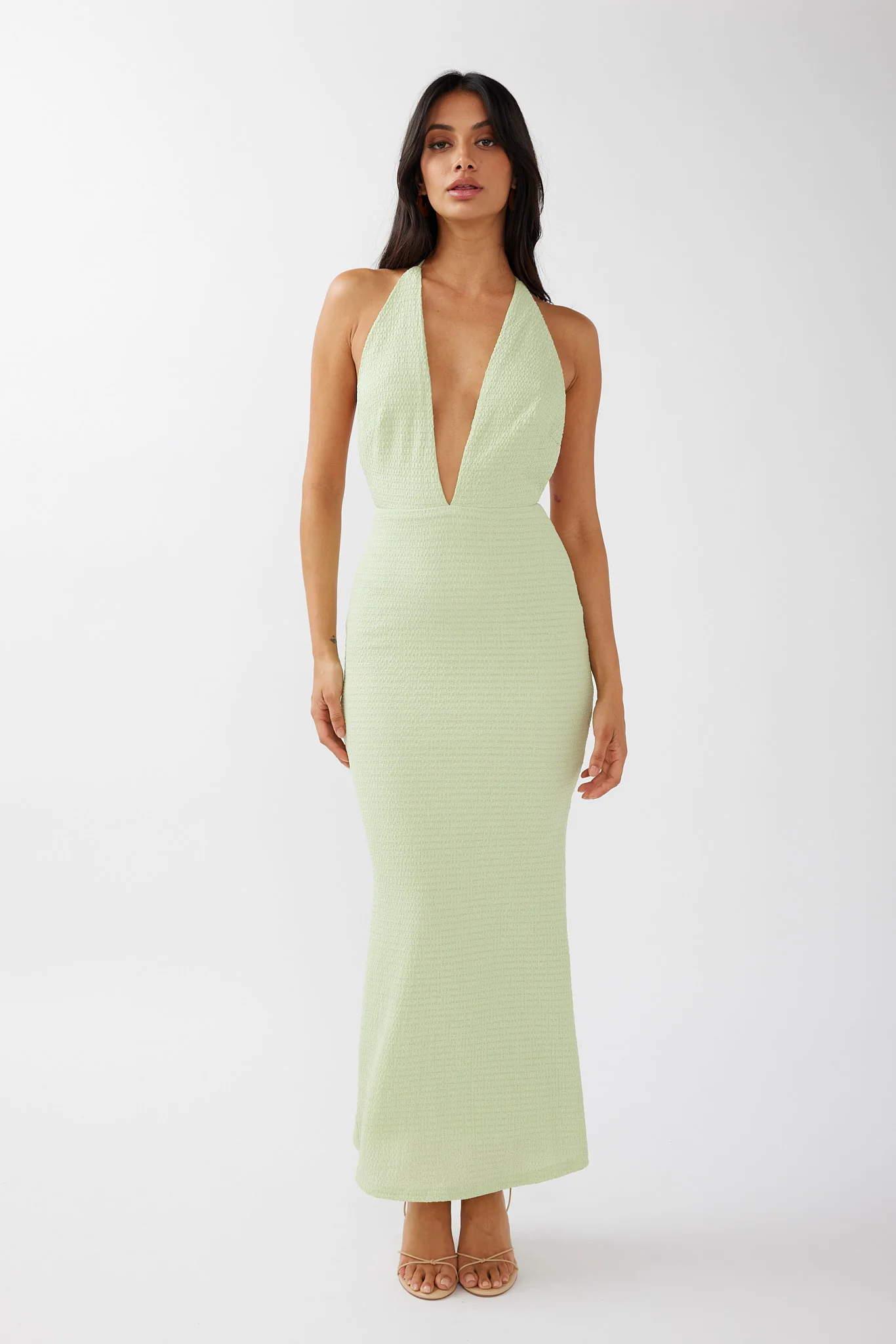 Mayah Halterneck Maxi Dress Textured Sage