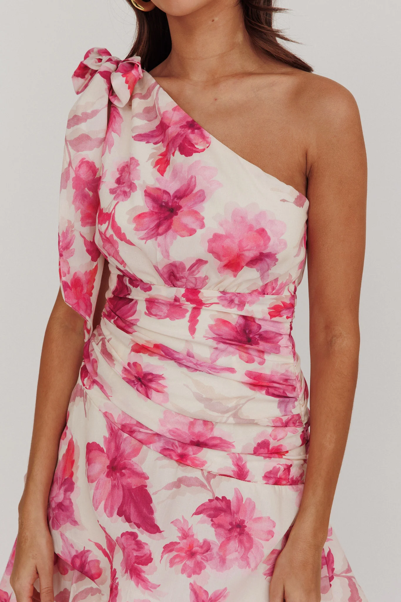 Kenny One Shoulder Tiered Floral Maxi Dress Pink