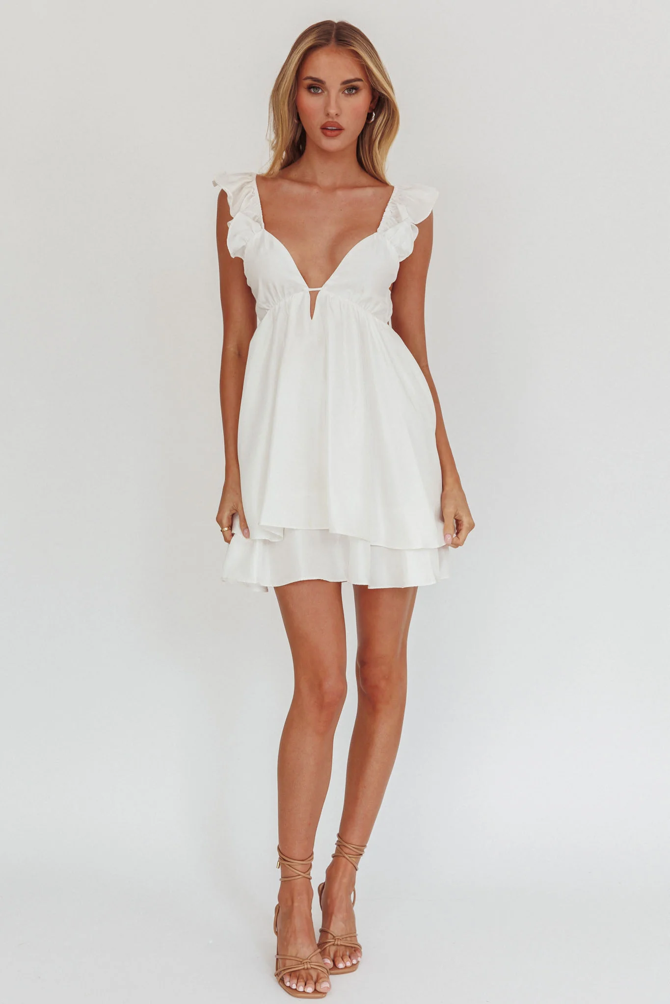 Siren Song Frill Strap Mini Dress White