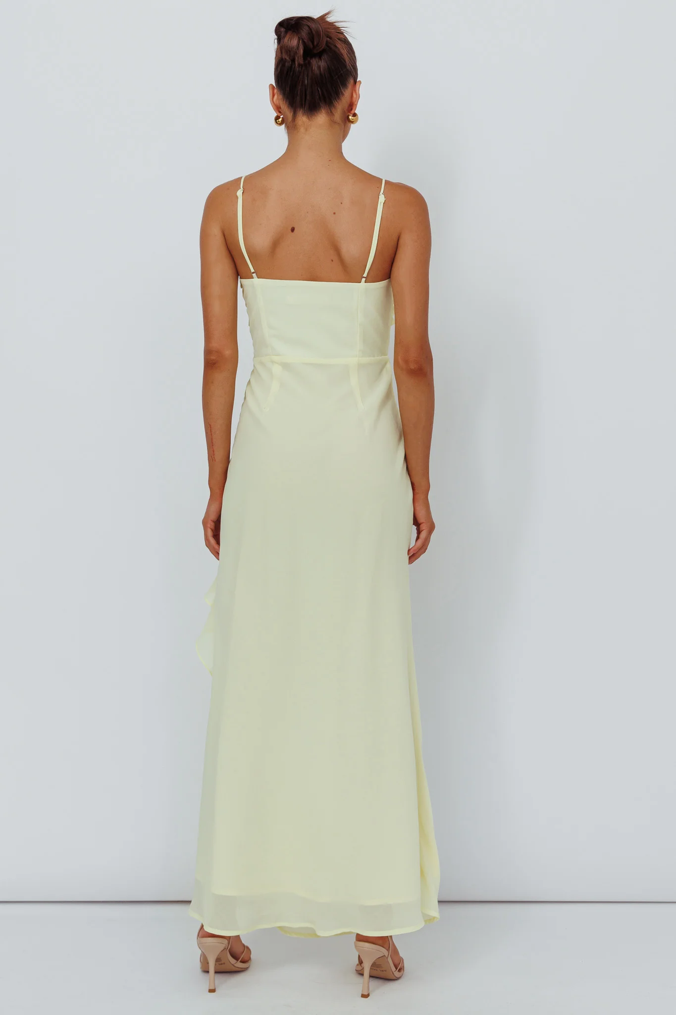 Jayna Ruffle Trim Split Dress Yellow