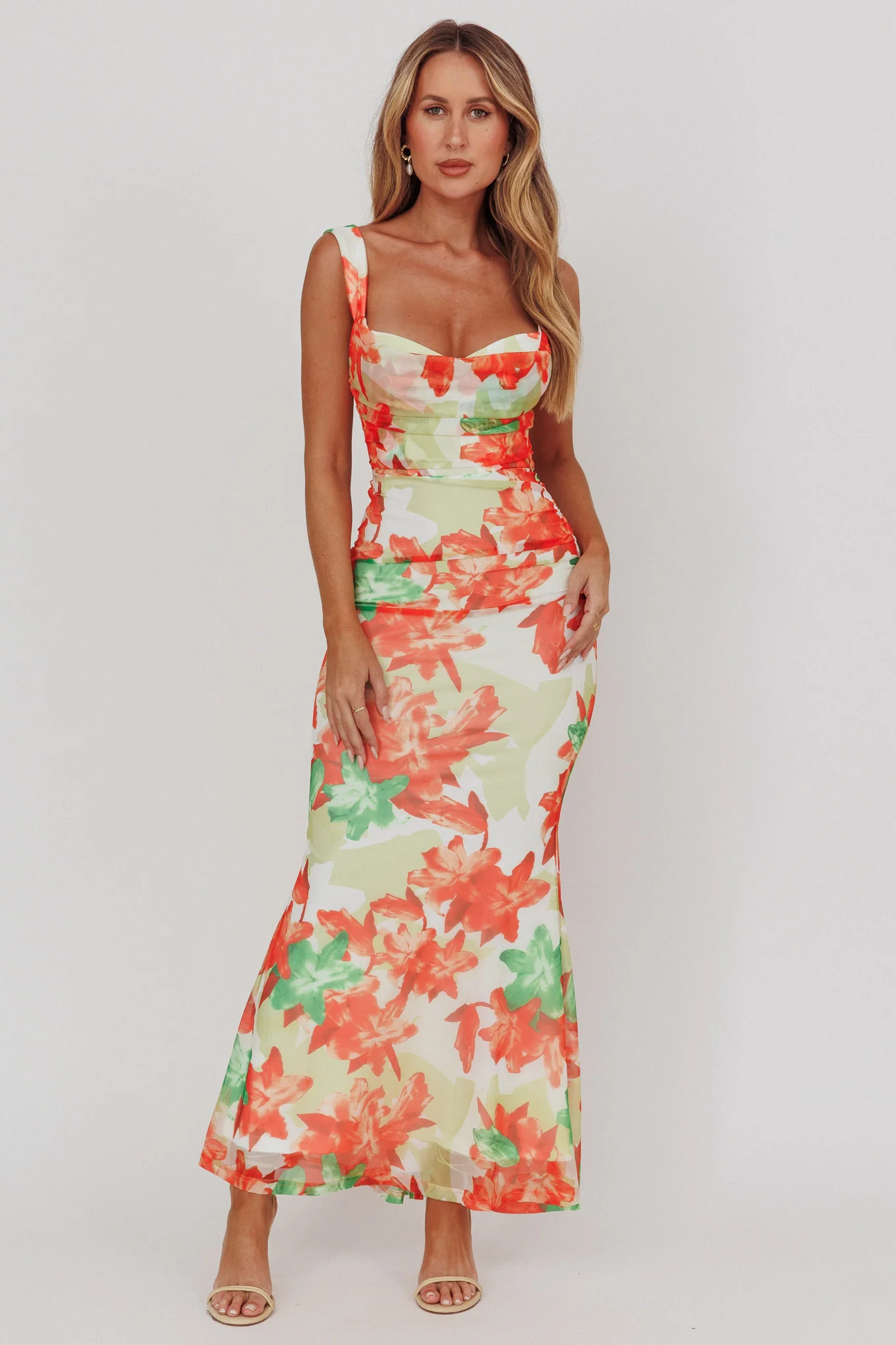 Odelia Sweetheart Mermaid Maxi Dress Print Red