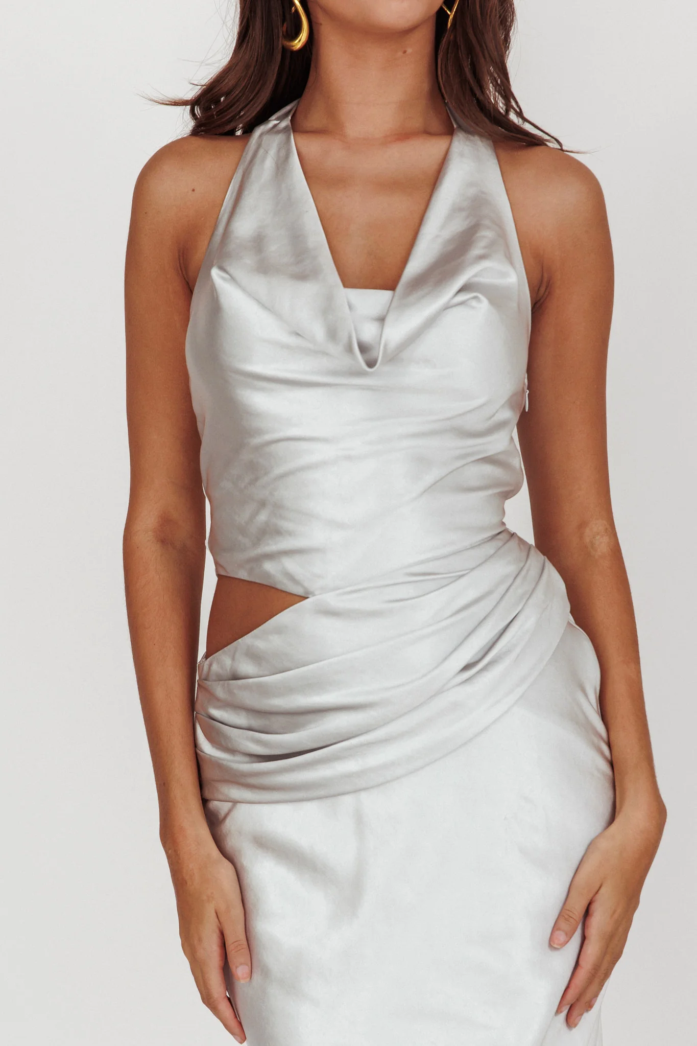 Cassiopeia Cowl Halter Neck Cut Out Maxi Dress Opal