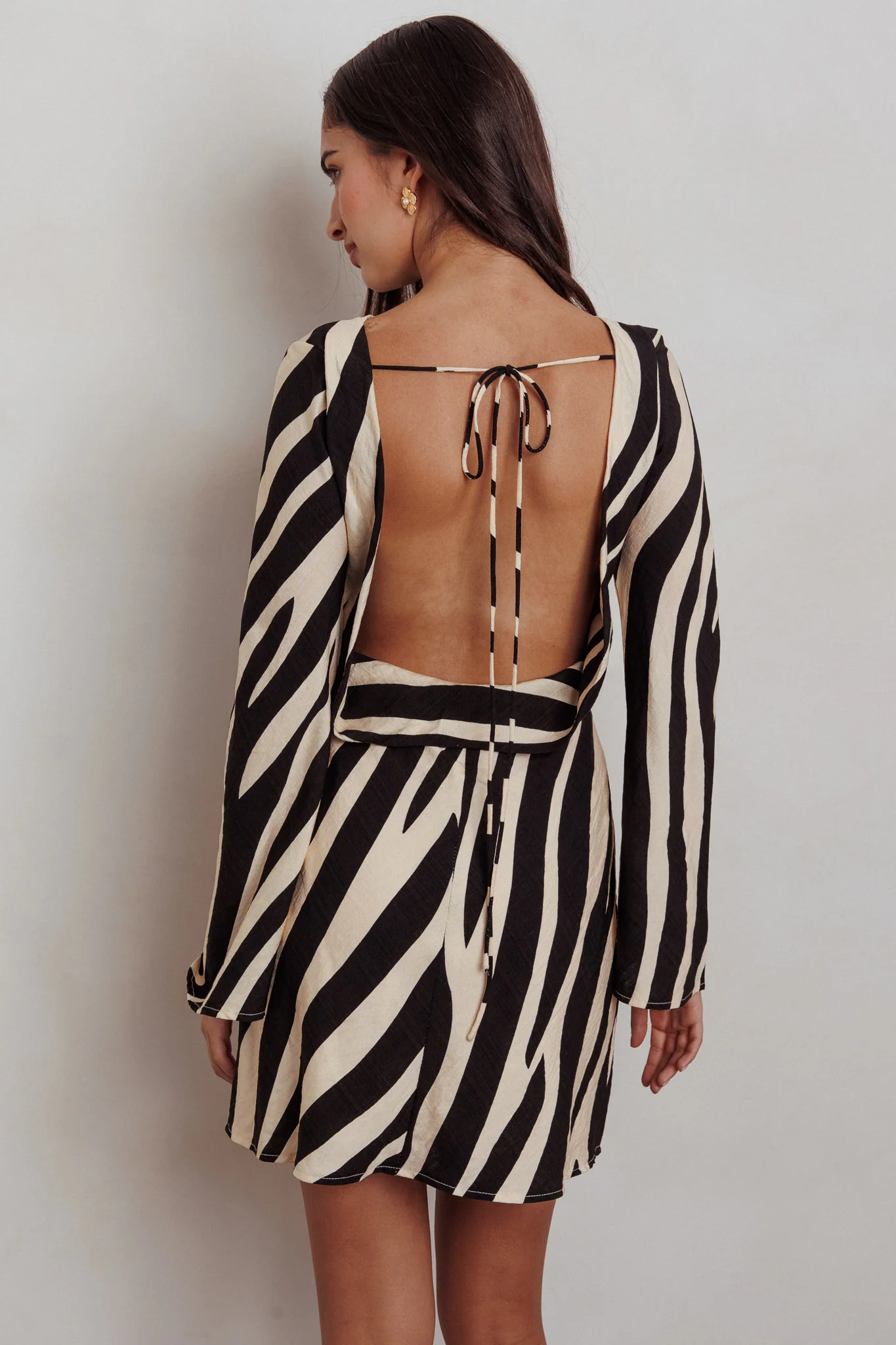 Thriller Long Sleeve Backless Mini Dress Zebra