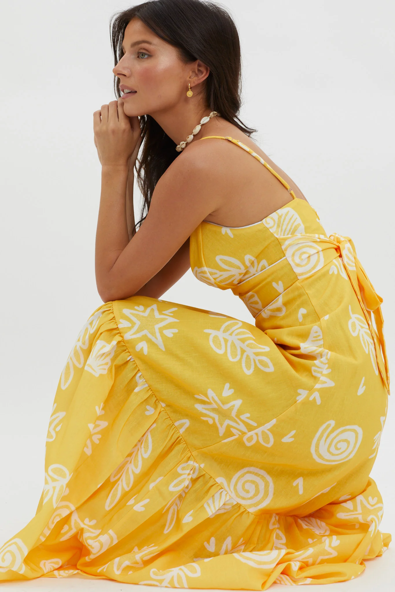 Later Days Cami Strap Maxi Dress Print Yellow
