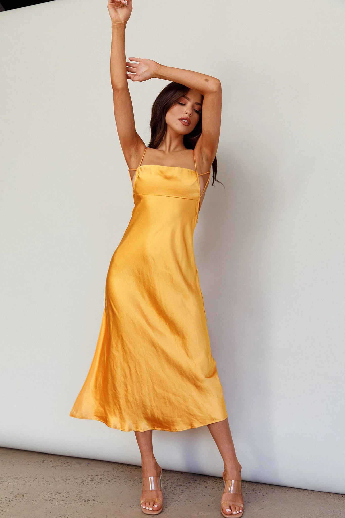 Dolce Life Low Back Midi Dress Orange