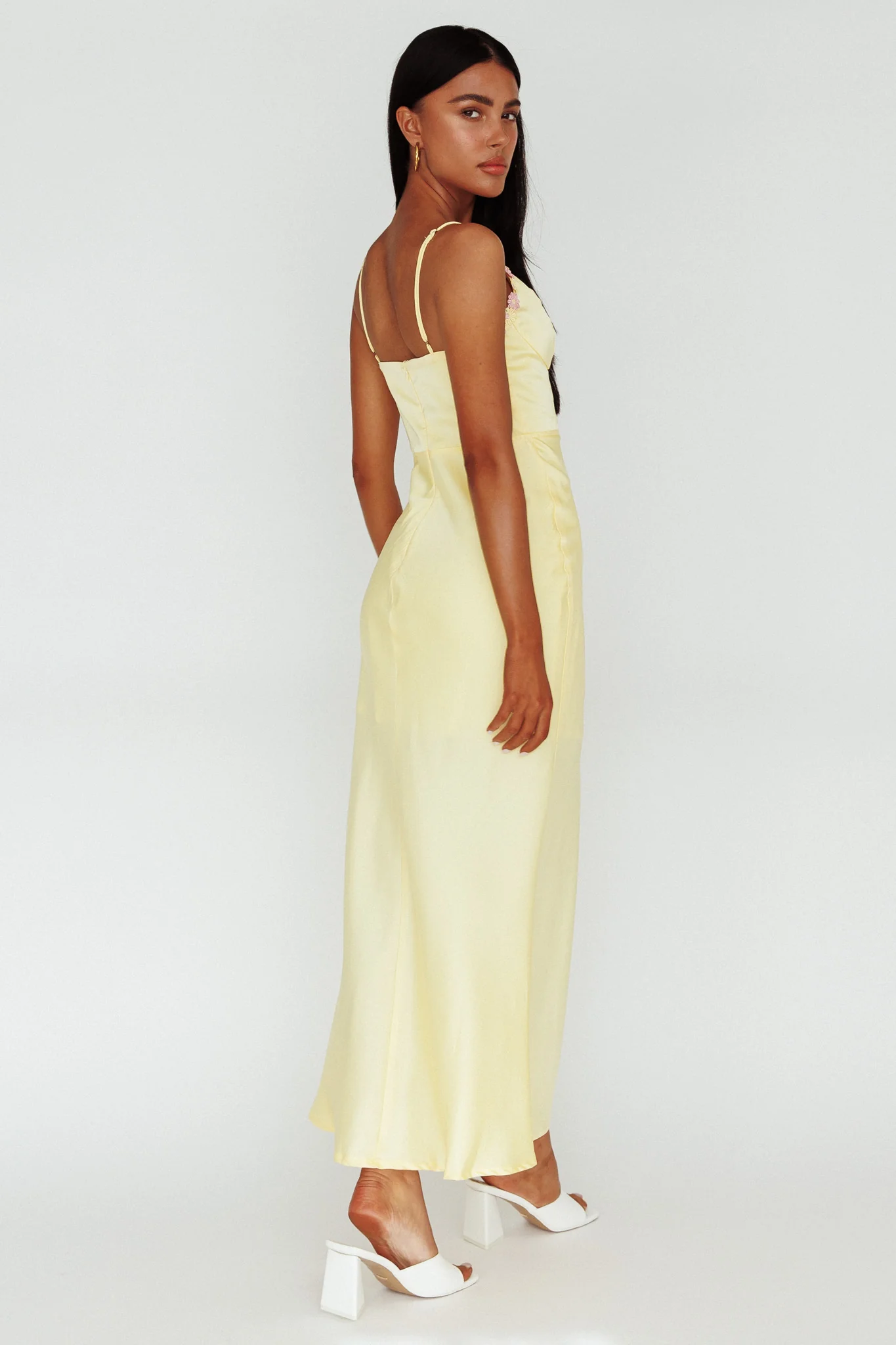 Honeysuckle Floral Neckline Midi Dress Lemon