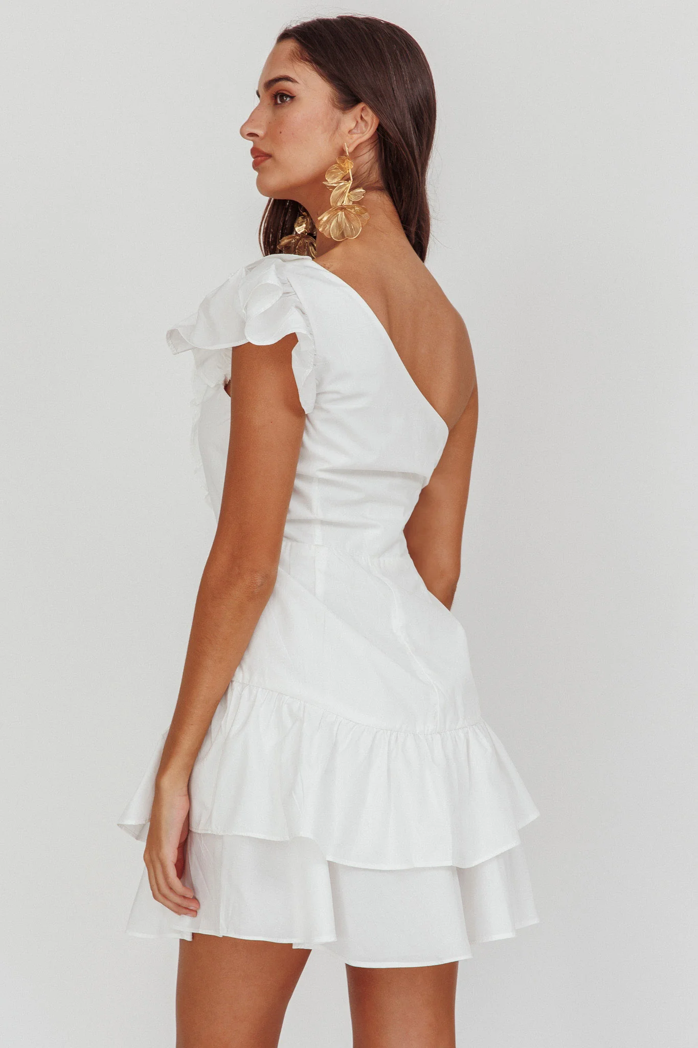 Koko One-Shoulder Ruffle Mini Dress White