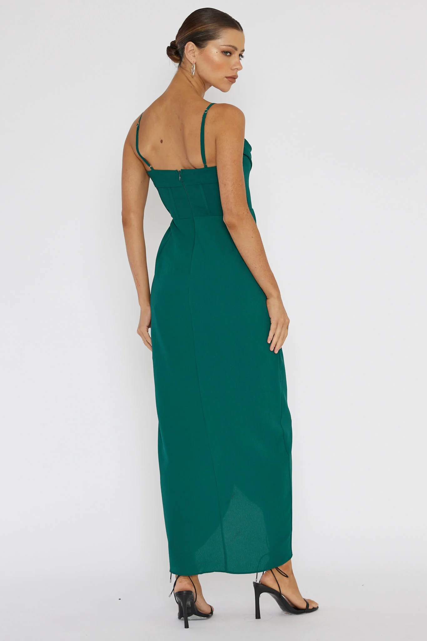 Patrice Draped Neck Split Midi Dress Forest Green