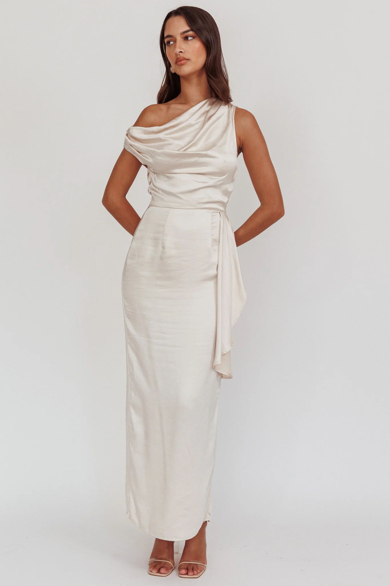 Tova Draped One-Shoulder Maxi Dress Champagne