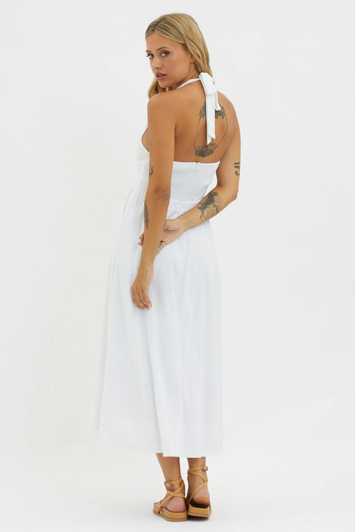 Marybeth Halterneck Midi Dress White