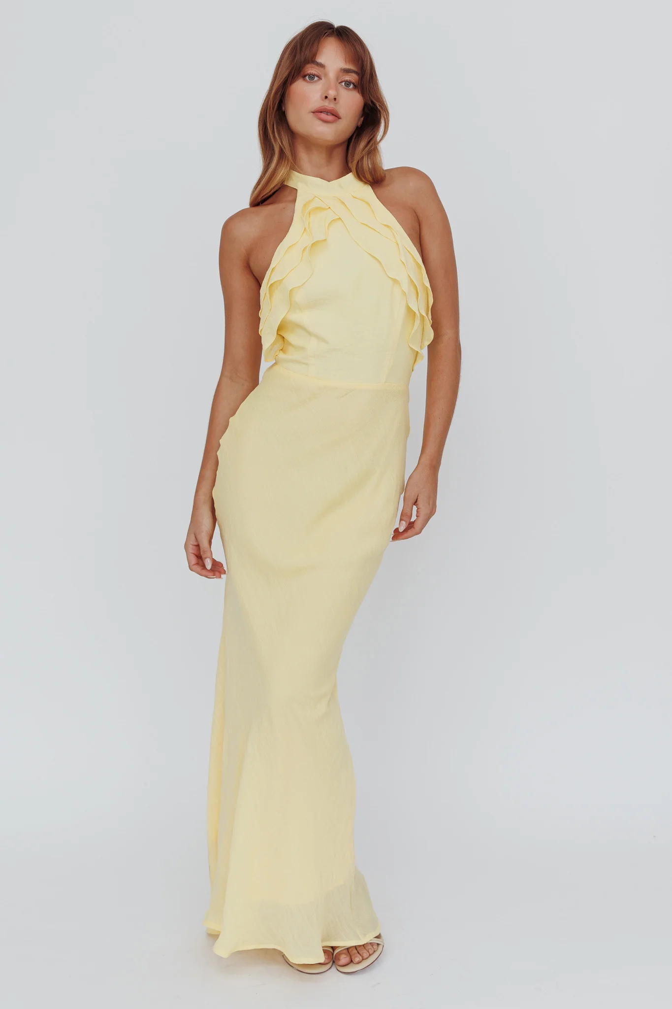 Topaz Skies Halterneck Ruffle Dress Banana