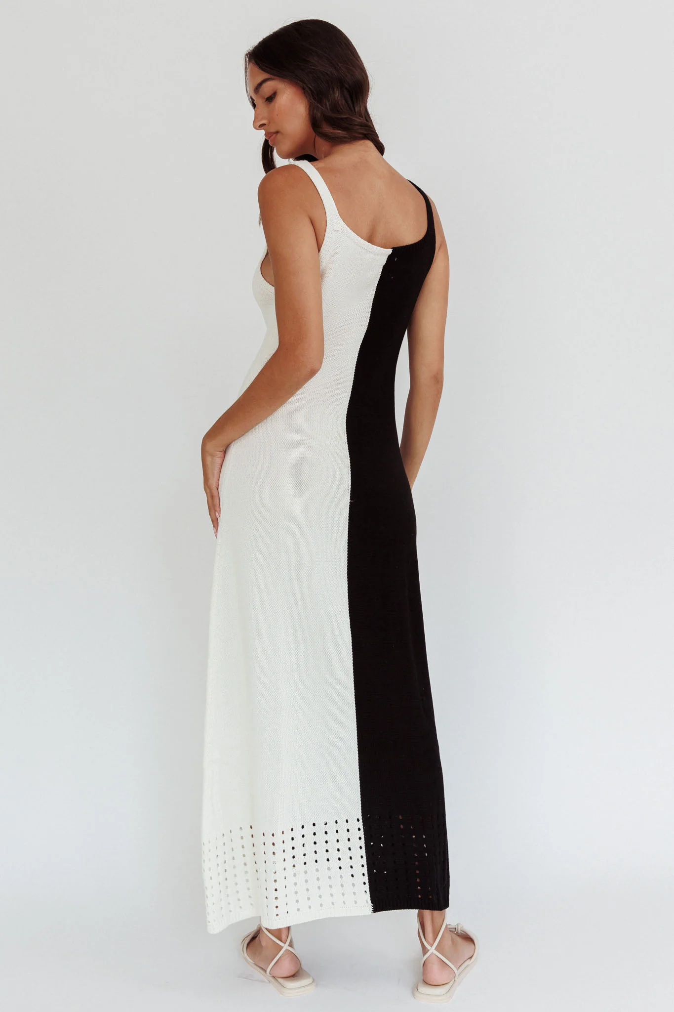 Sunday Fun Day Knit Maxi Dress Black Cream