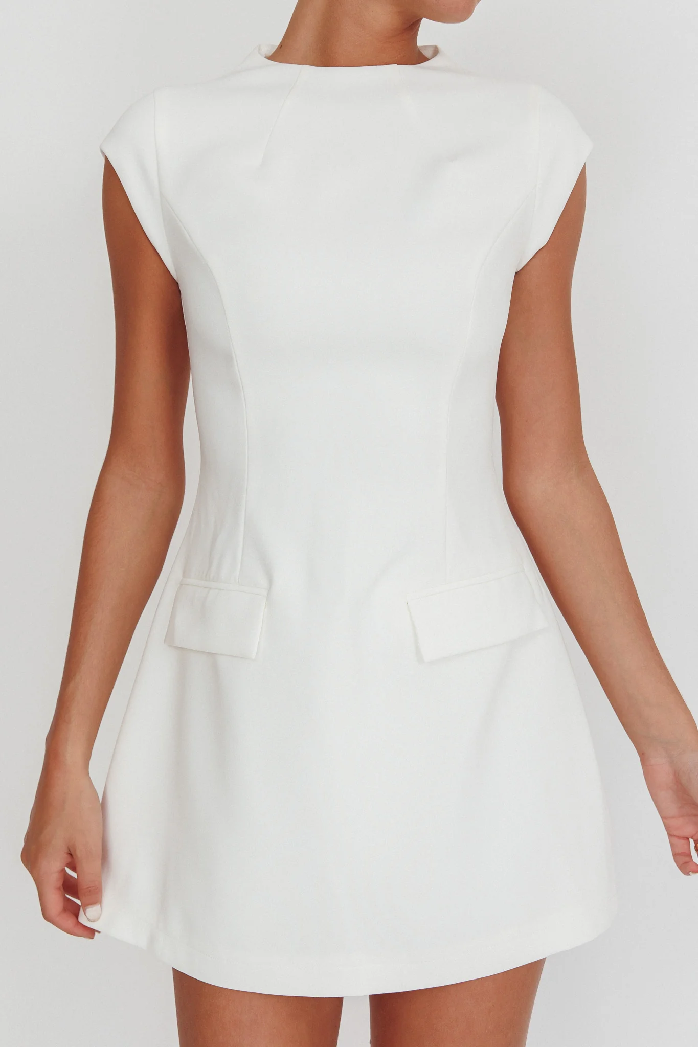 Aristos Cap Sleeve Mini Dress Off White