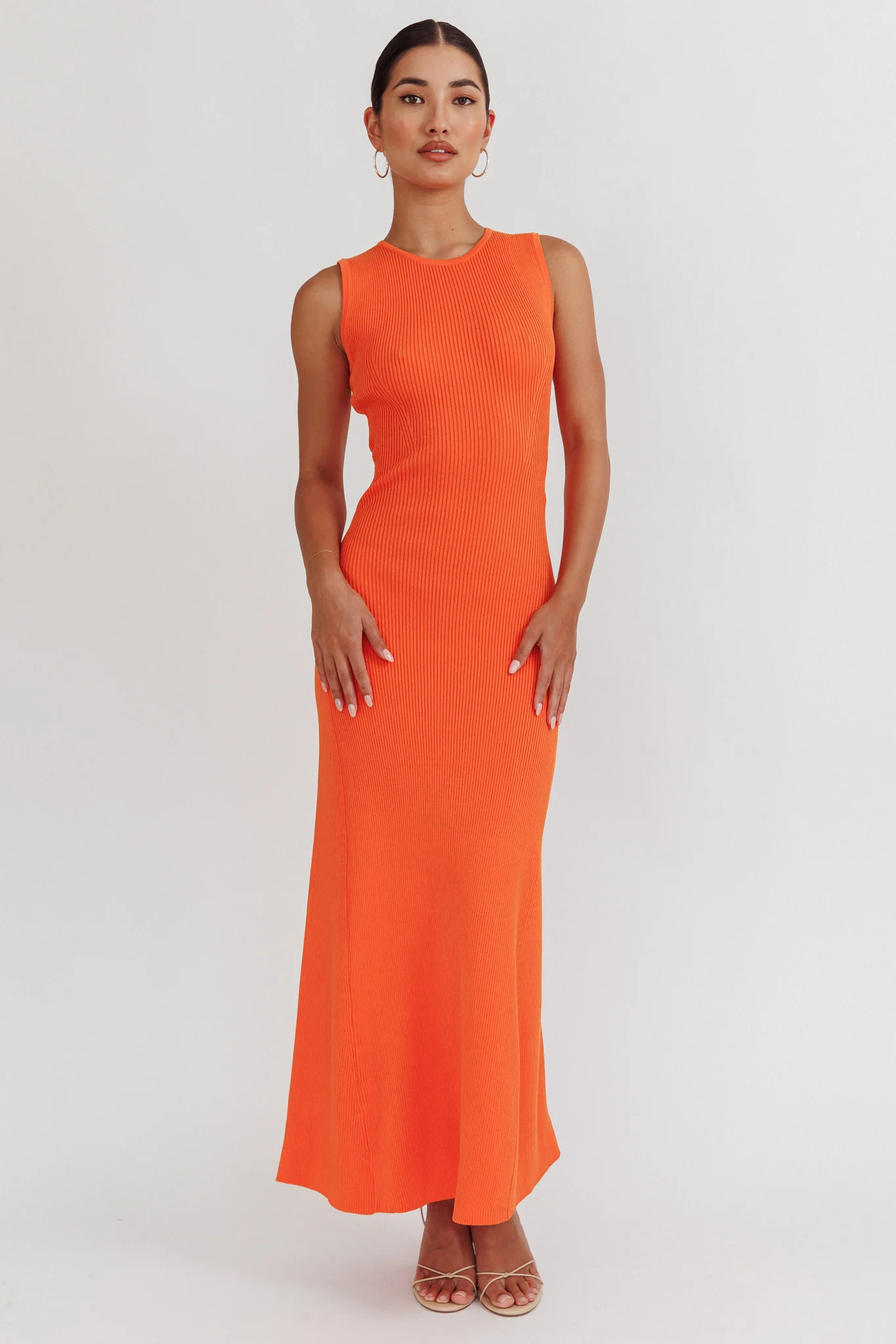 Braylee Sleeveless Ribbed Knit Maxi Dress Orange
