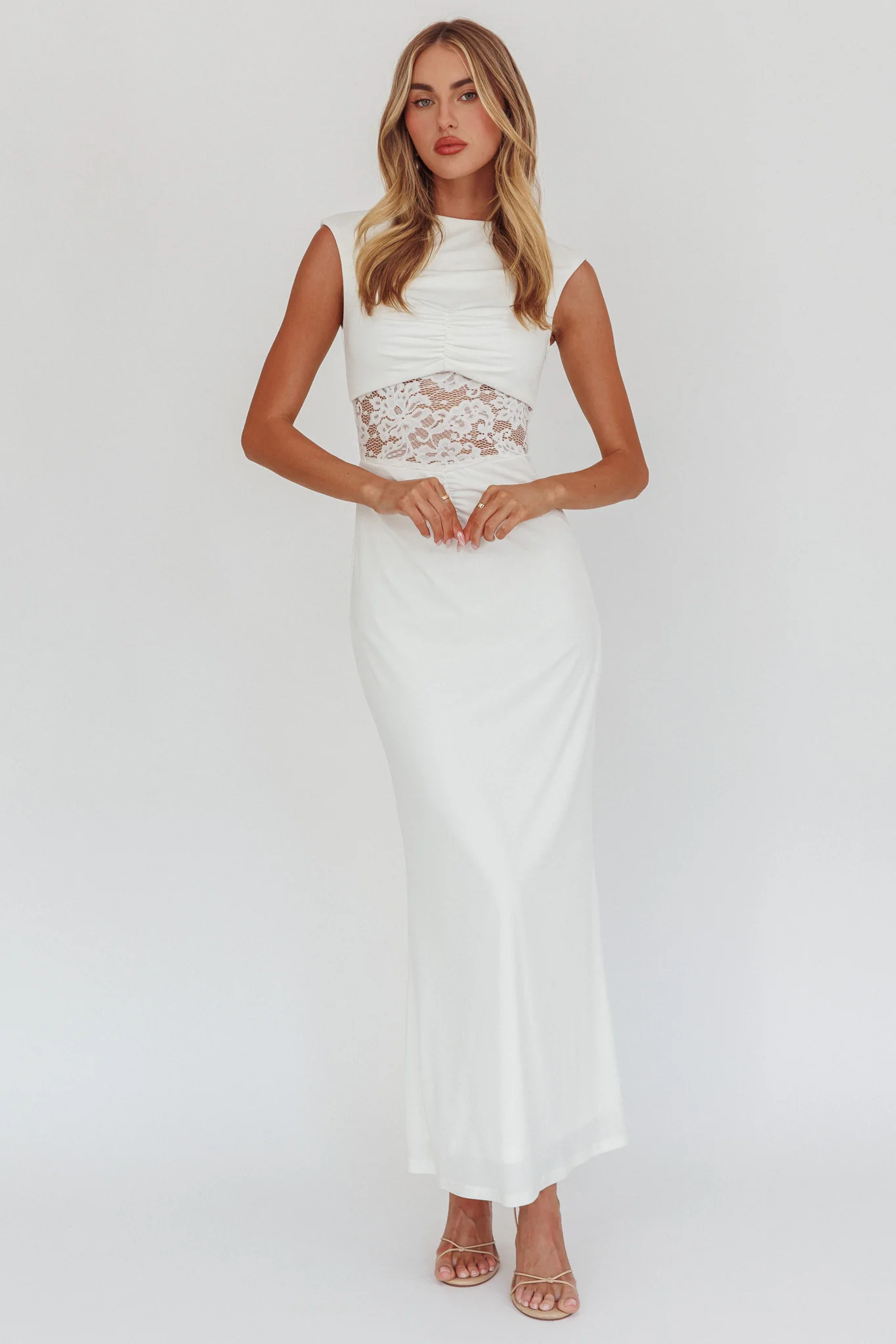 Solara Lace Waist Maxi Dress White