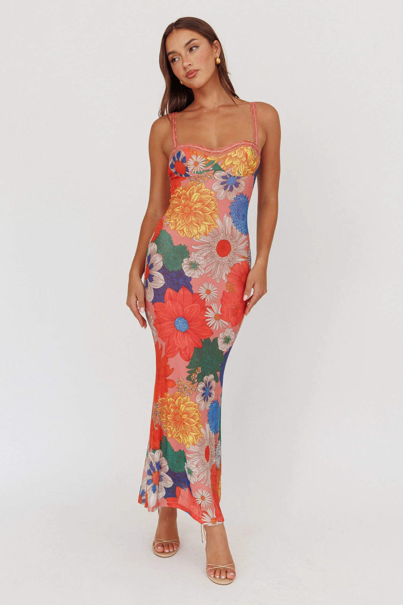 Girl Power Lace Strap Maxi Dress Orange