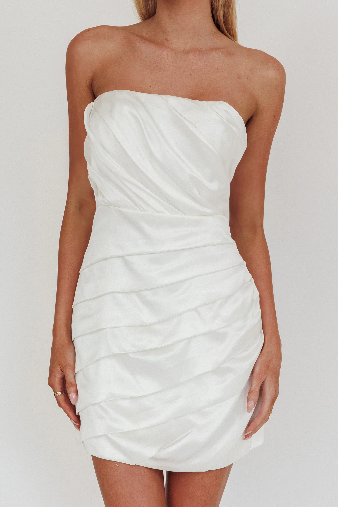 Boulevard Bliss Gathered Mini Dress Off White