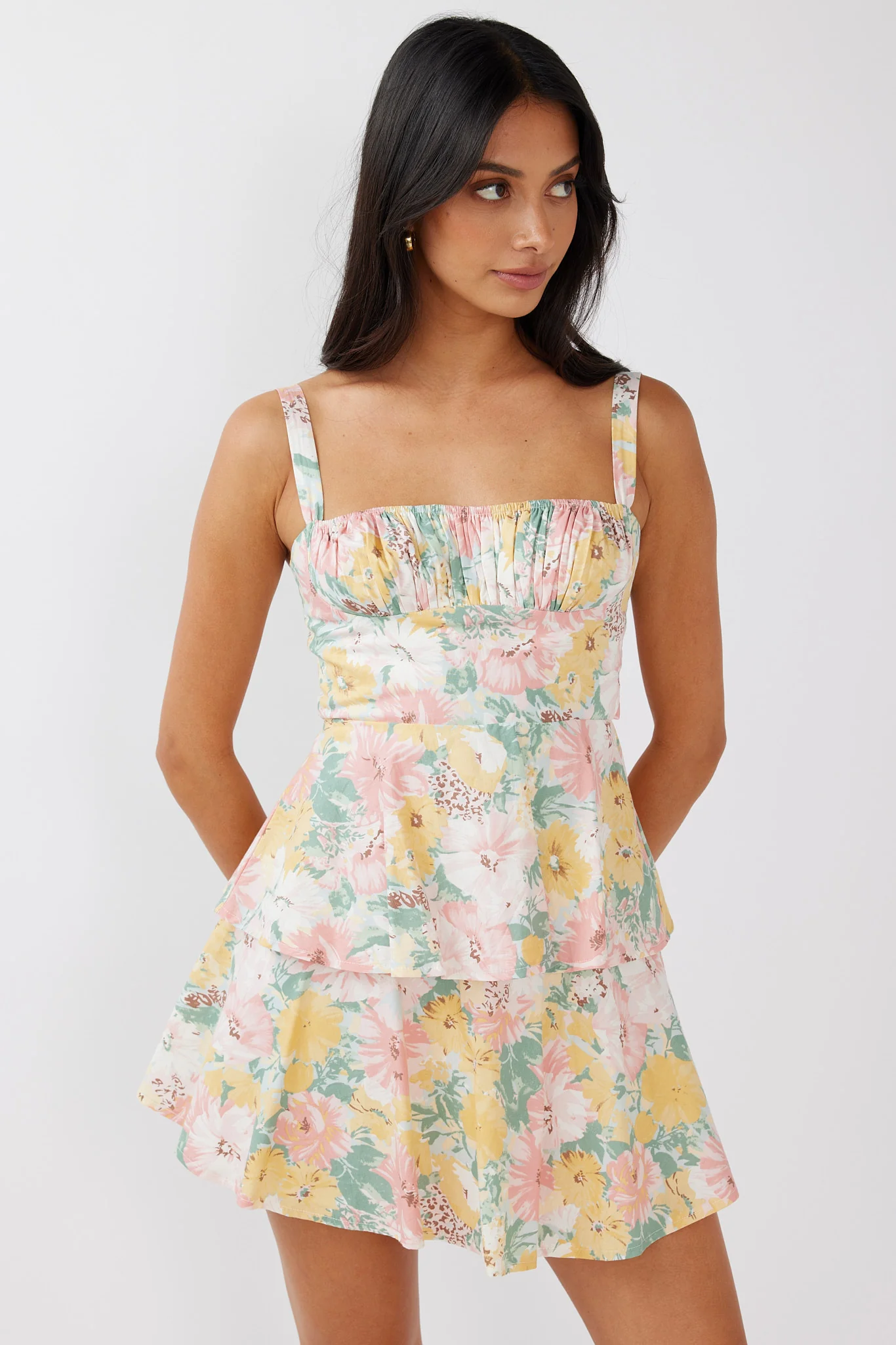 Provence Bloom Tiered Mini Dress Multi Blush