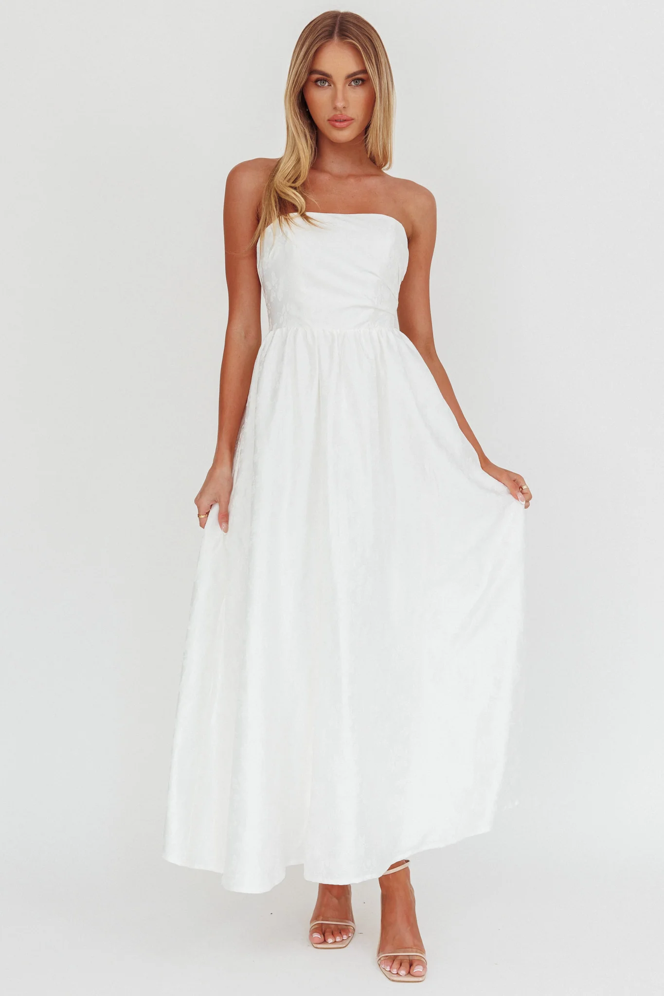 Anushka Strapless Empire Maxi Dress Jacquard White