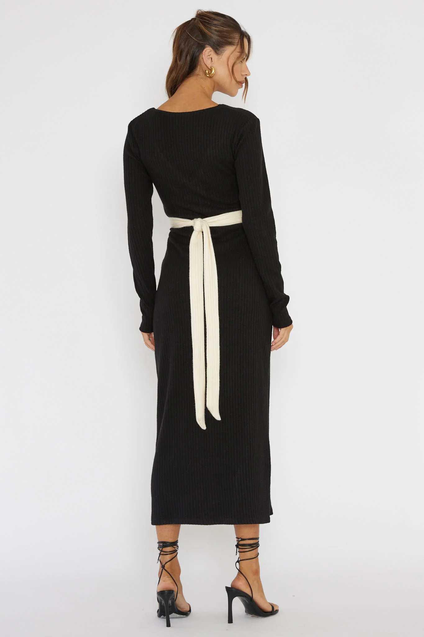 So Emotional Long Sleeve Cut-Out Knit Dress Black