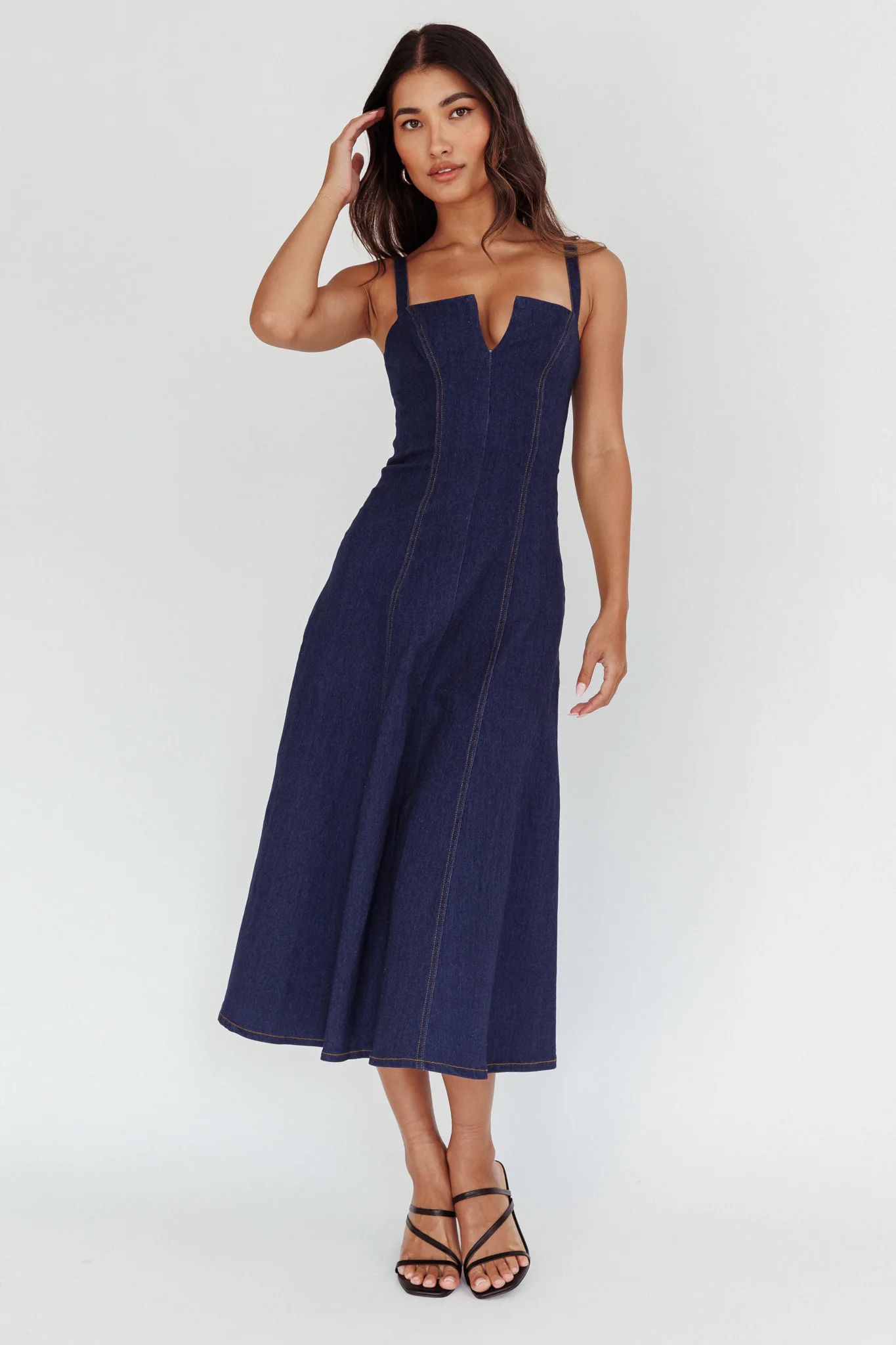 Catch My Drift A-Line Midi Dress Dark Blue