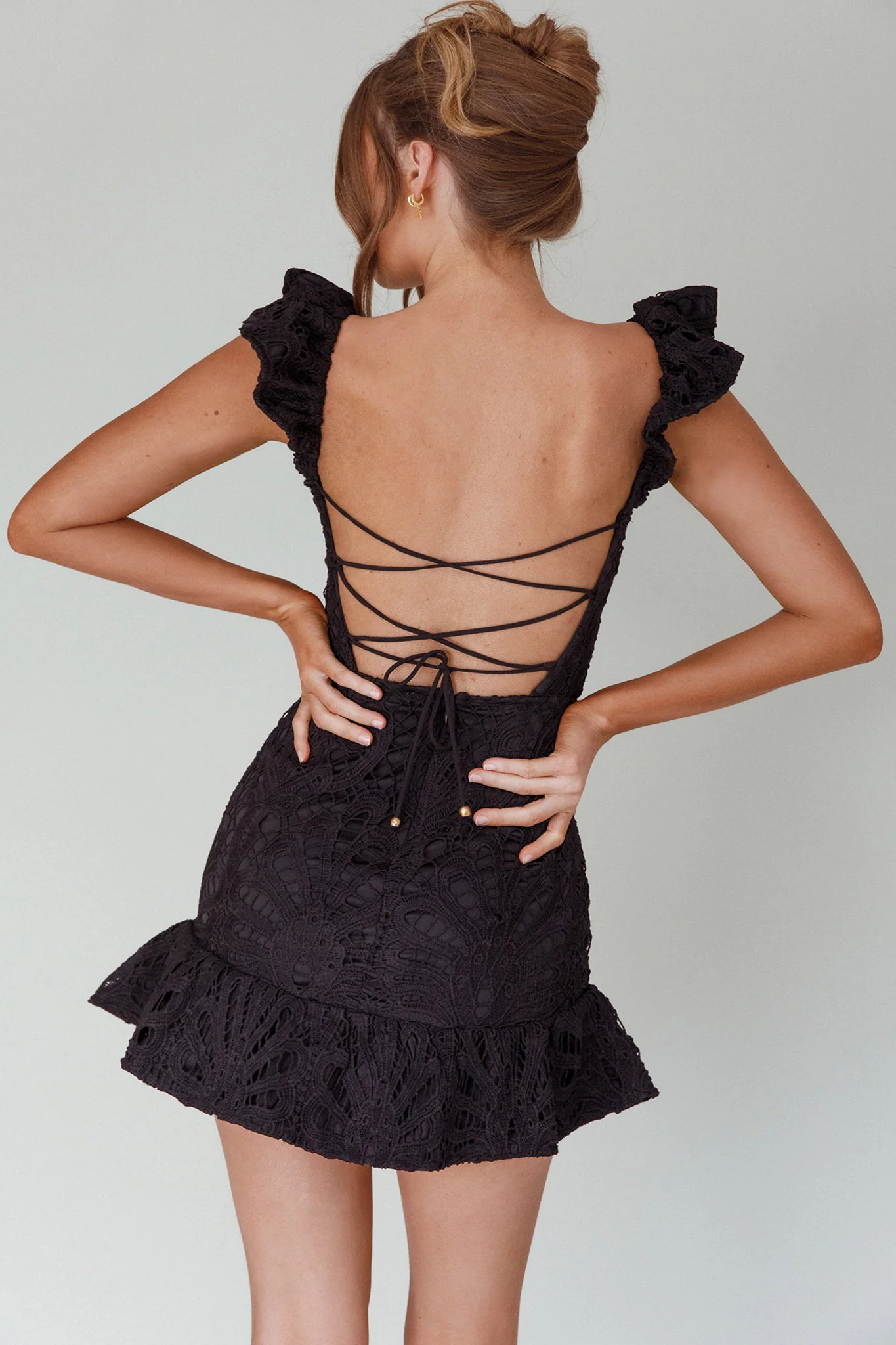 Mon Papillon Lace Mini Dress Black