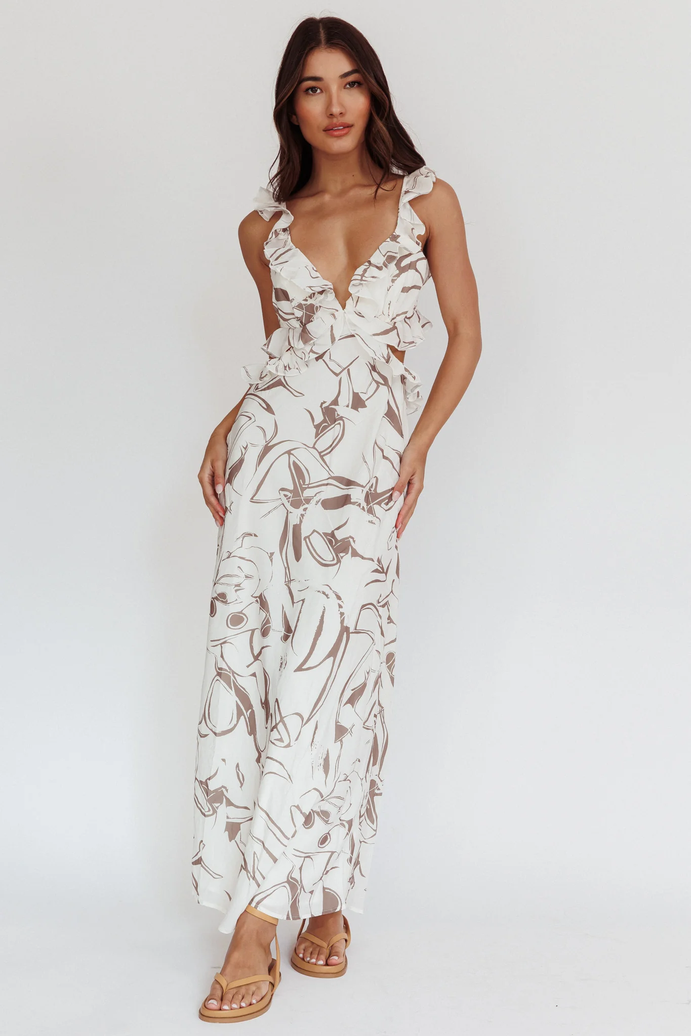 Second Chances Ruffle Trim Maxi Dress Mocha