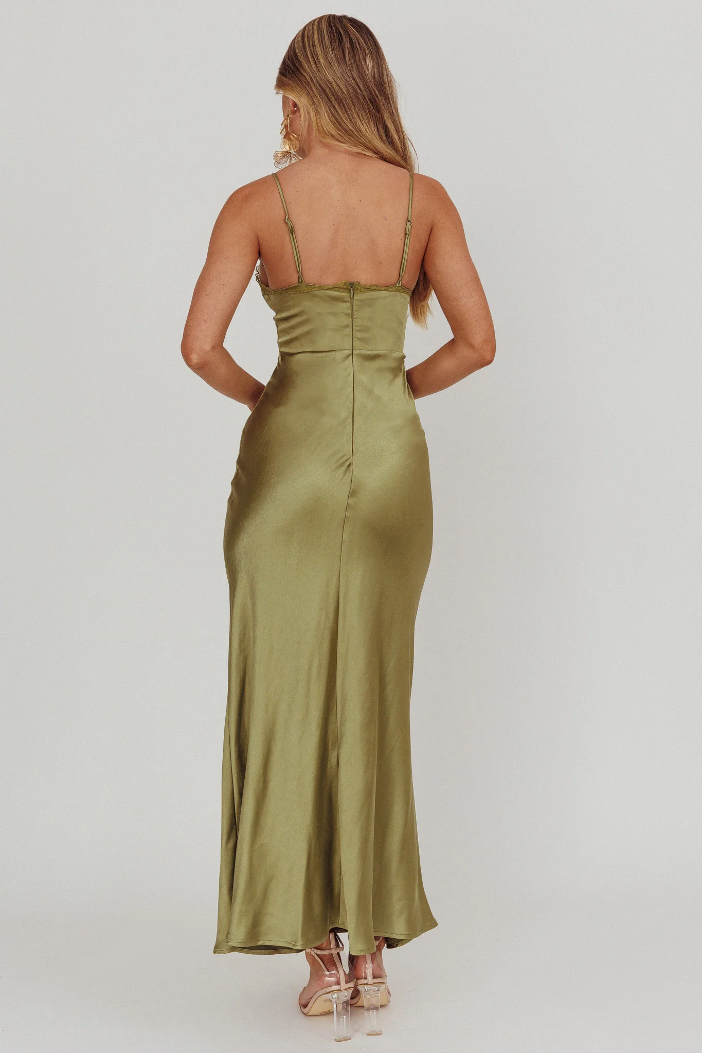 Her theory Lace Trim Maxi Dress Olive