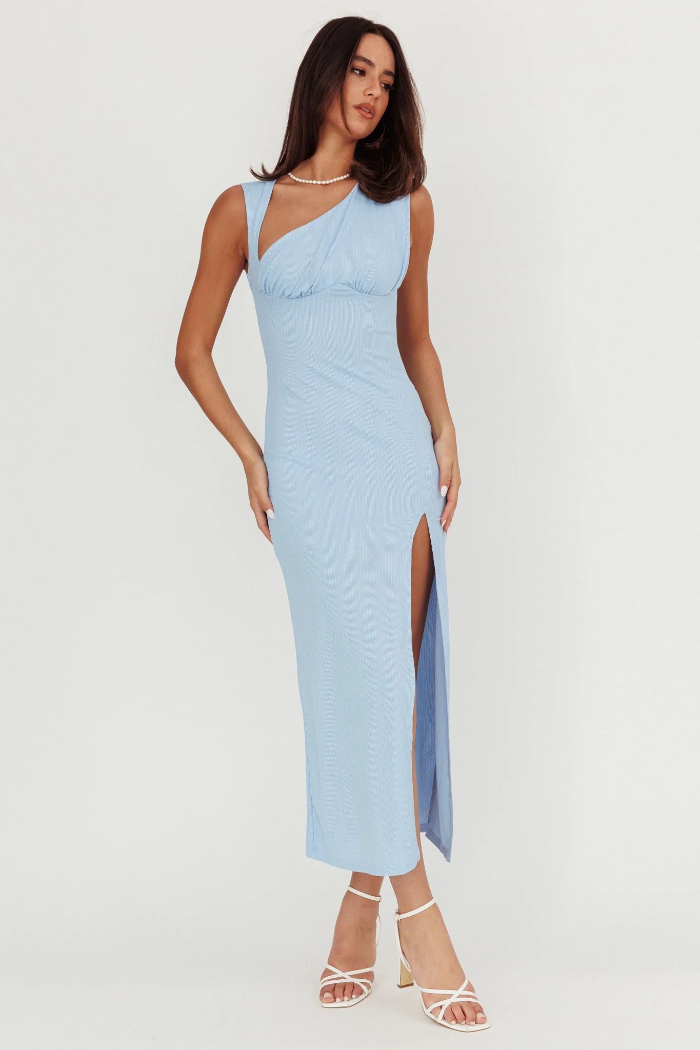 Daleela Asymmetric Neckline Maxi Dress Blue