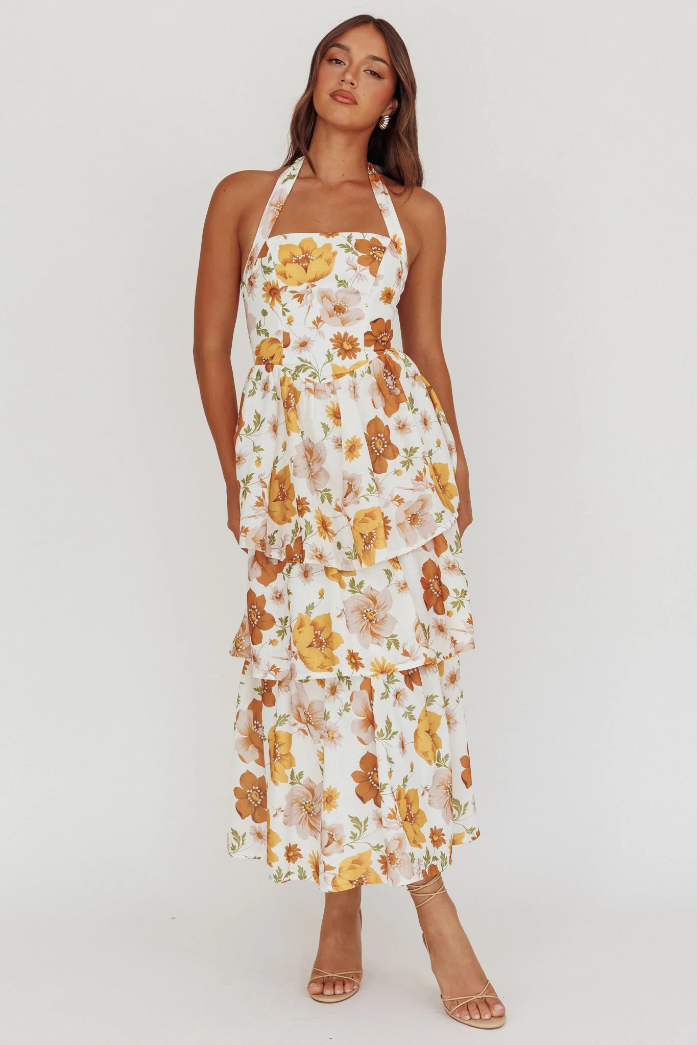 Shaya Tiered Ruffle Maxi Dress Floral Yellow
