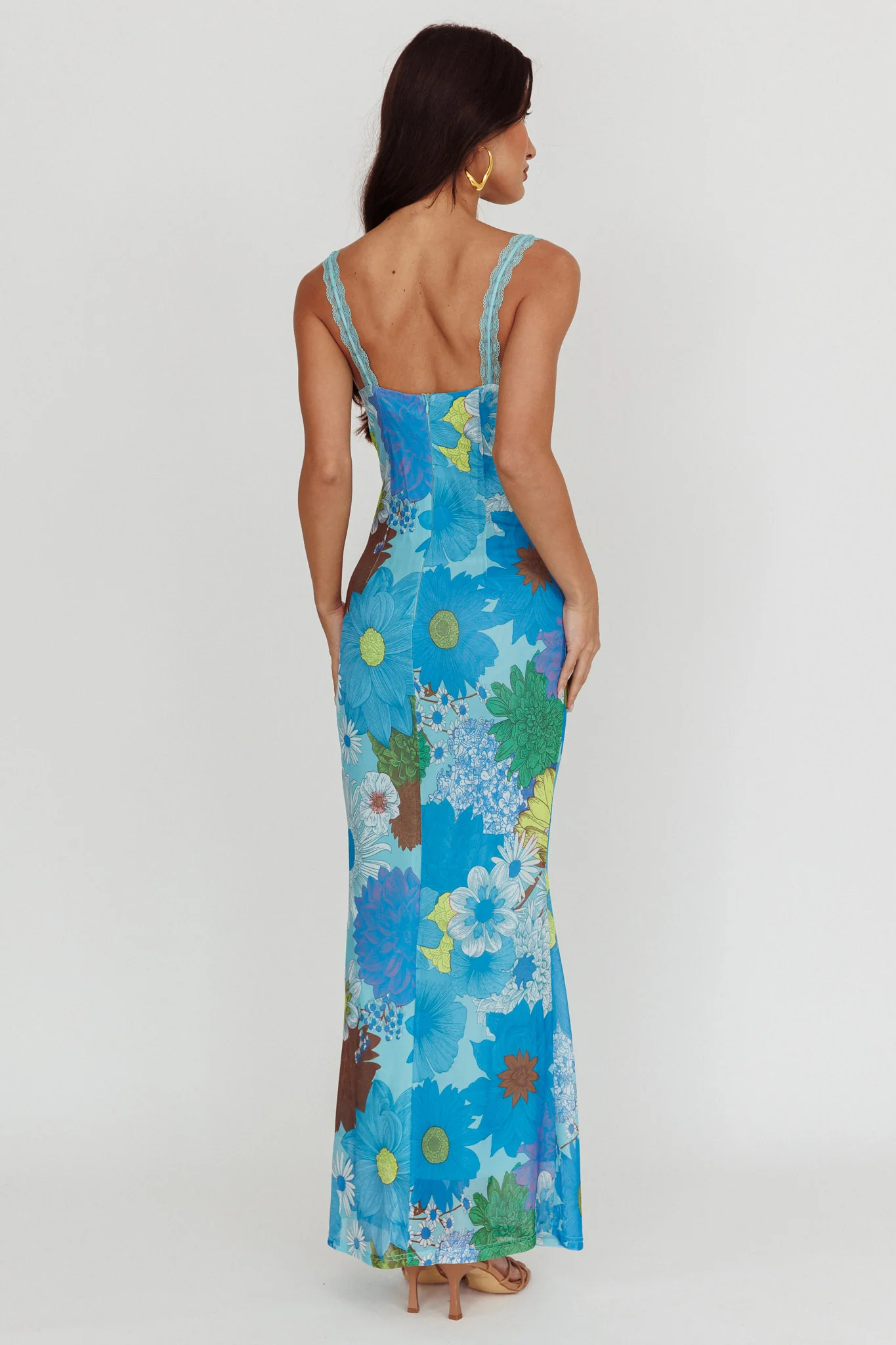 Girl Power Lace Strap Maxi Dress Blue