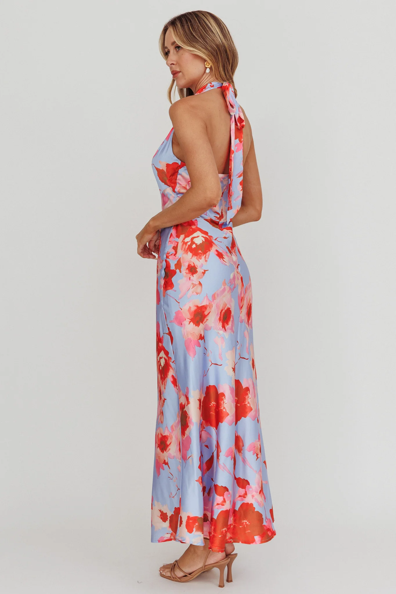 Shana Halterneck Maxi Dress Roses Blue